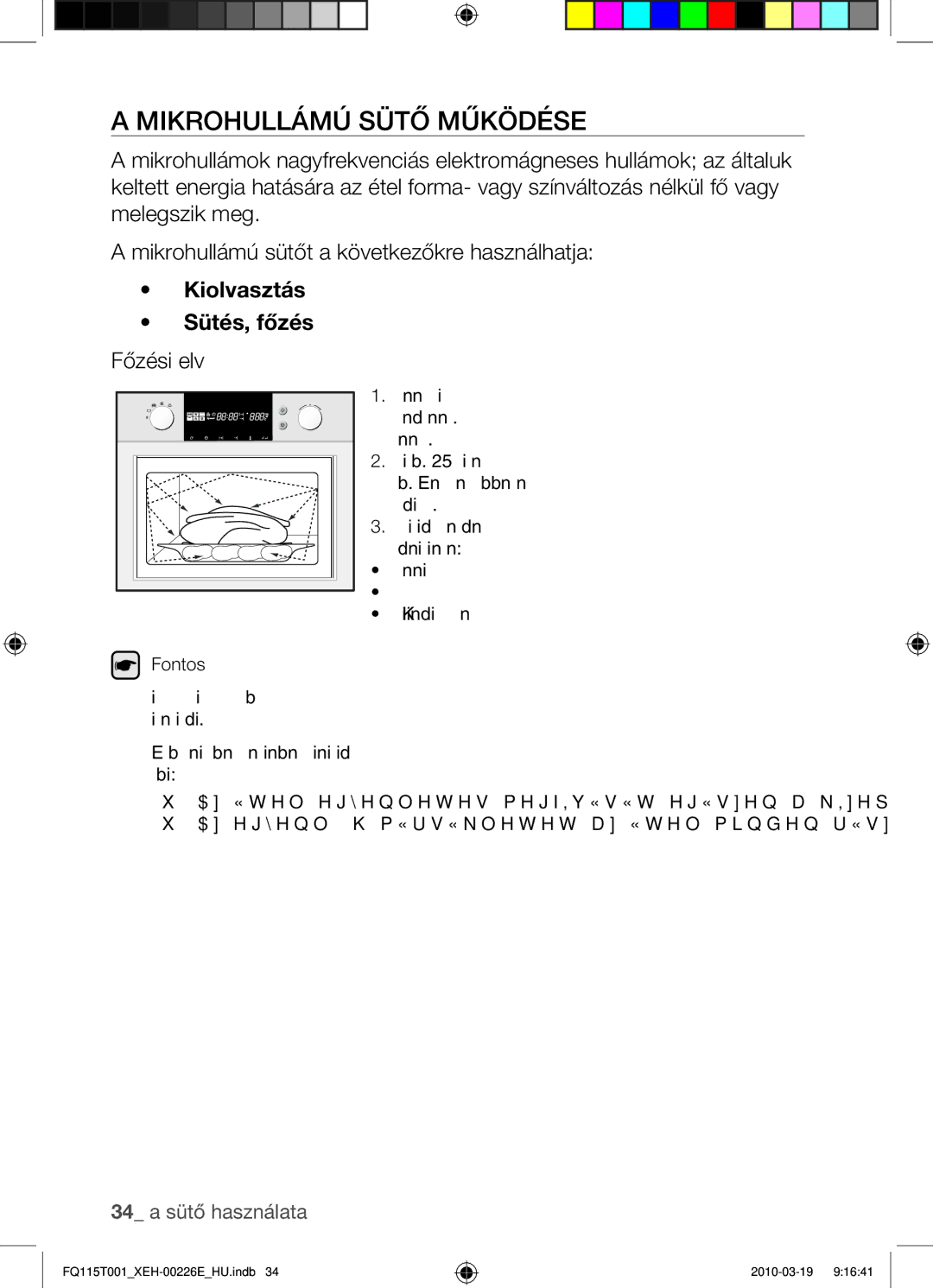 Samsung FQ115T001/XEH, FQ115T001/XEO manual Mikrohullámú sütő működése, 34 a sütő használata 