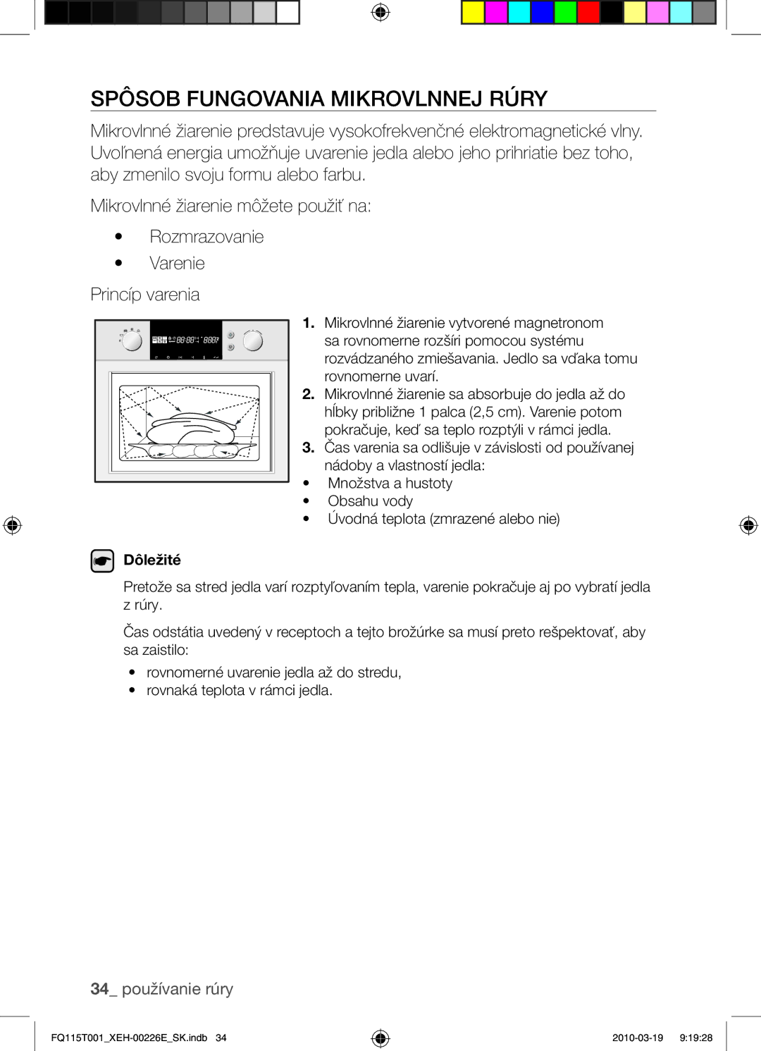 Samsung FQ115T001/XEH, FQ115T001/XEO manual Spôsob fungovania mikrovlnnej rúry, 34 používanie rúry 