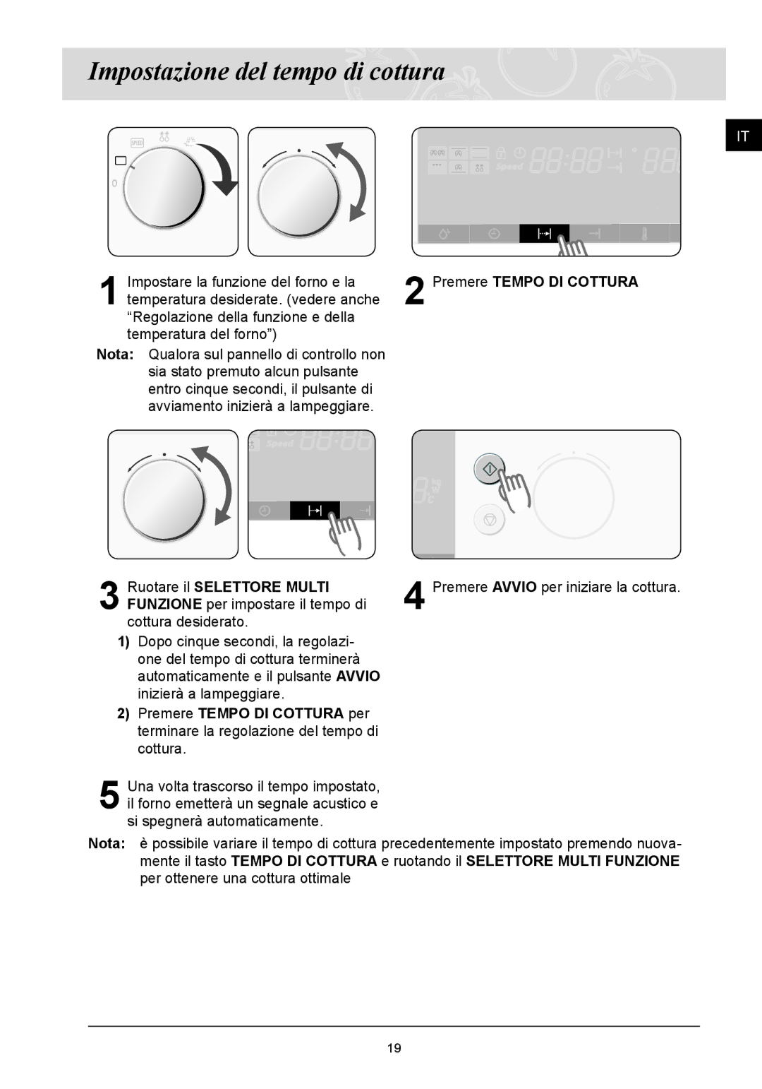 Samsung FQ115T001/XET manual Impostazione del tempo di cottura, Premere Tempo DI Cottura 