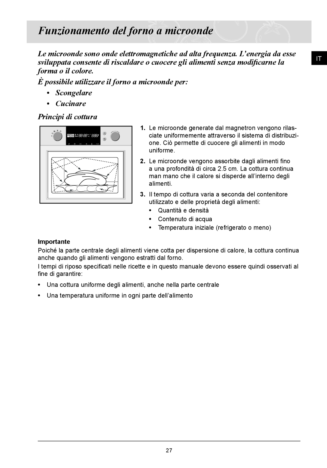 Samsung FQ115T001/XET manual Funzionamento del forno a microonde 