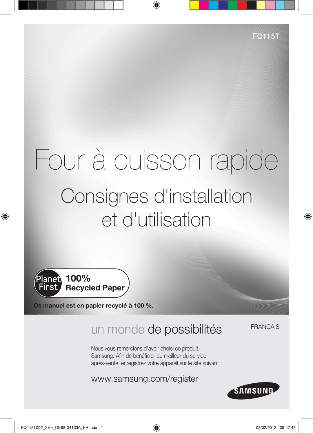 Samsung FQ115T002/BWT, FQ115T002/XEG, FQ115T002/XEF manual Four à cuisson rapide, Ce manuel est en papier recyclé à 100 % 