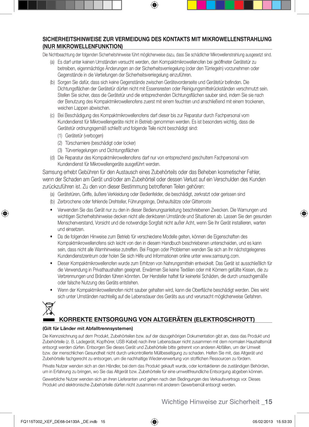 Samsung FQ115T002/XEG, FQ115T002/BWT, FQ115T002/XEF manual Korrekte Entsorgung VON Altgeräten Elektroschrott 