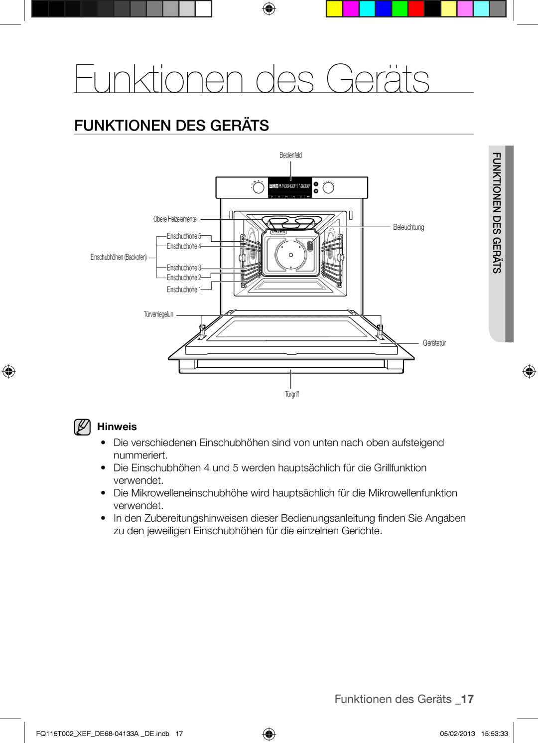 Samsung FQ115T002/XEF, FQ115T002/XEG, FQ115T002/BWT manual Funktionen des Geräts, Funktionen DES Geräts, Hinweis 