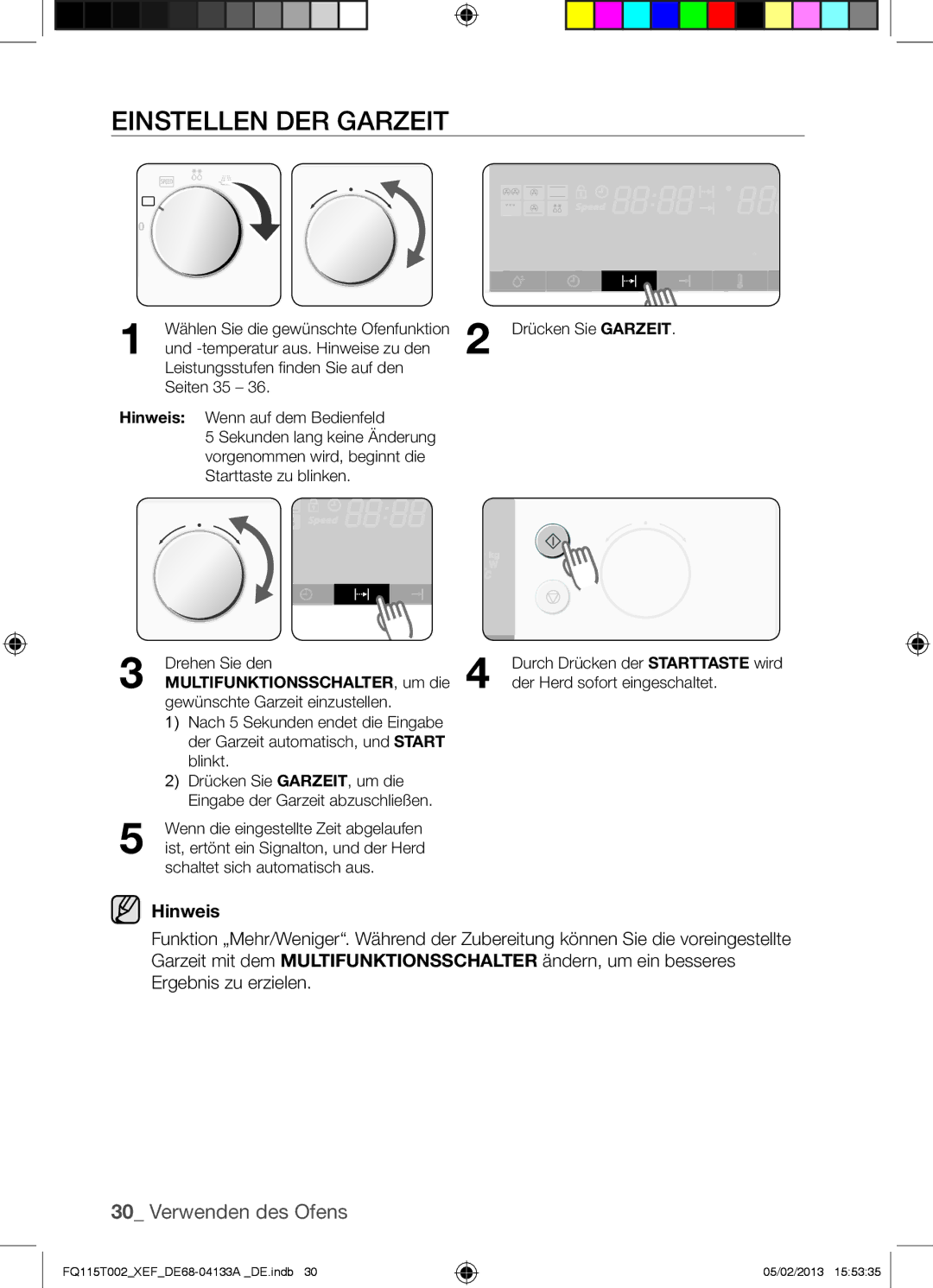 Samsung FQ115T002/XEG, FQ115T002/BWT, FQ115T002/XEF manual Einstellen DER Garzeit, Multifunktionsschalter , um die 