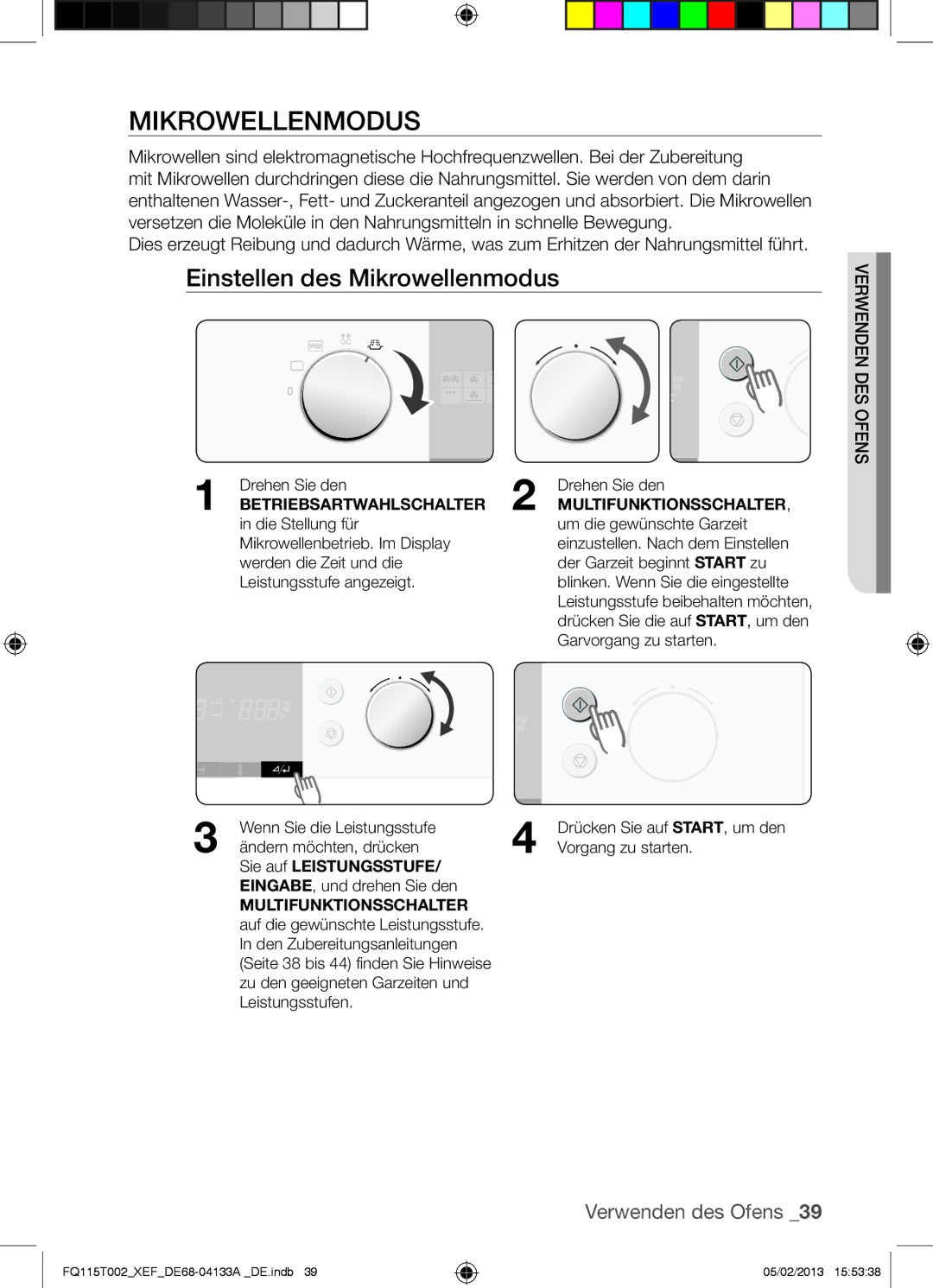 Samsung FQ115T002/XEG, FQ115T002/BWT, FQ115T002/XEF manual Einstellen des Mikrowellenmodus 