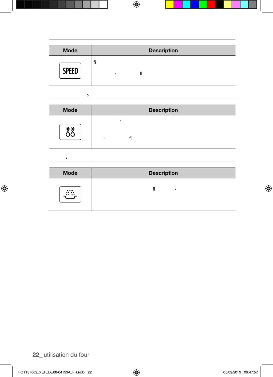 Samsung FQ115T002/BWT, FQ115T002/XEG, FQ115T002/XEF manual Mode Menu Rapide, Mode Décongélation rapide, Mode Micro-ondes 