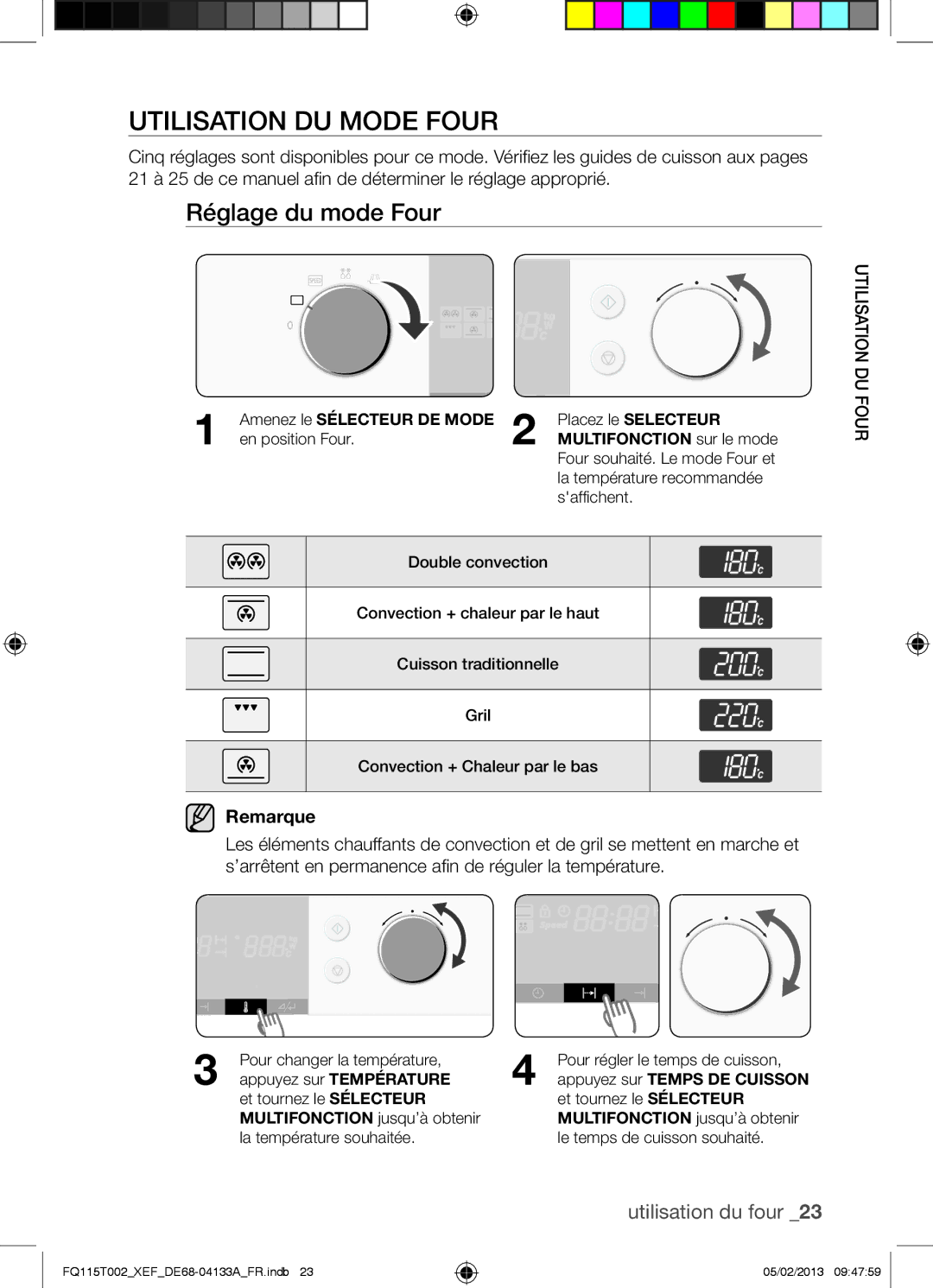 Samsung FQ115T002/XEF, FQ115T002/XEG manual Utilisation DU Mode Four, Réglage du mode Four, Amenez le Sélecteur DE Mode 