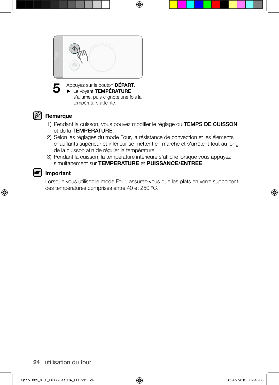 Samsung FQ115T002/XEG, FQ115T002/BWT, FQ115T002/XEF manual Appuyez sur le bouton Départ 