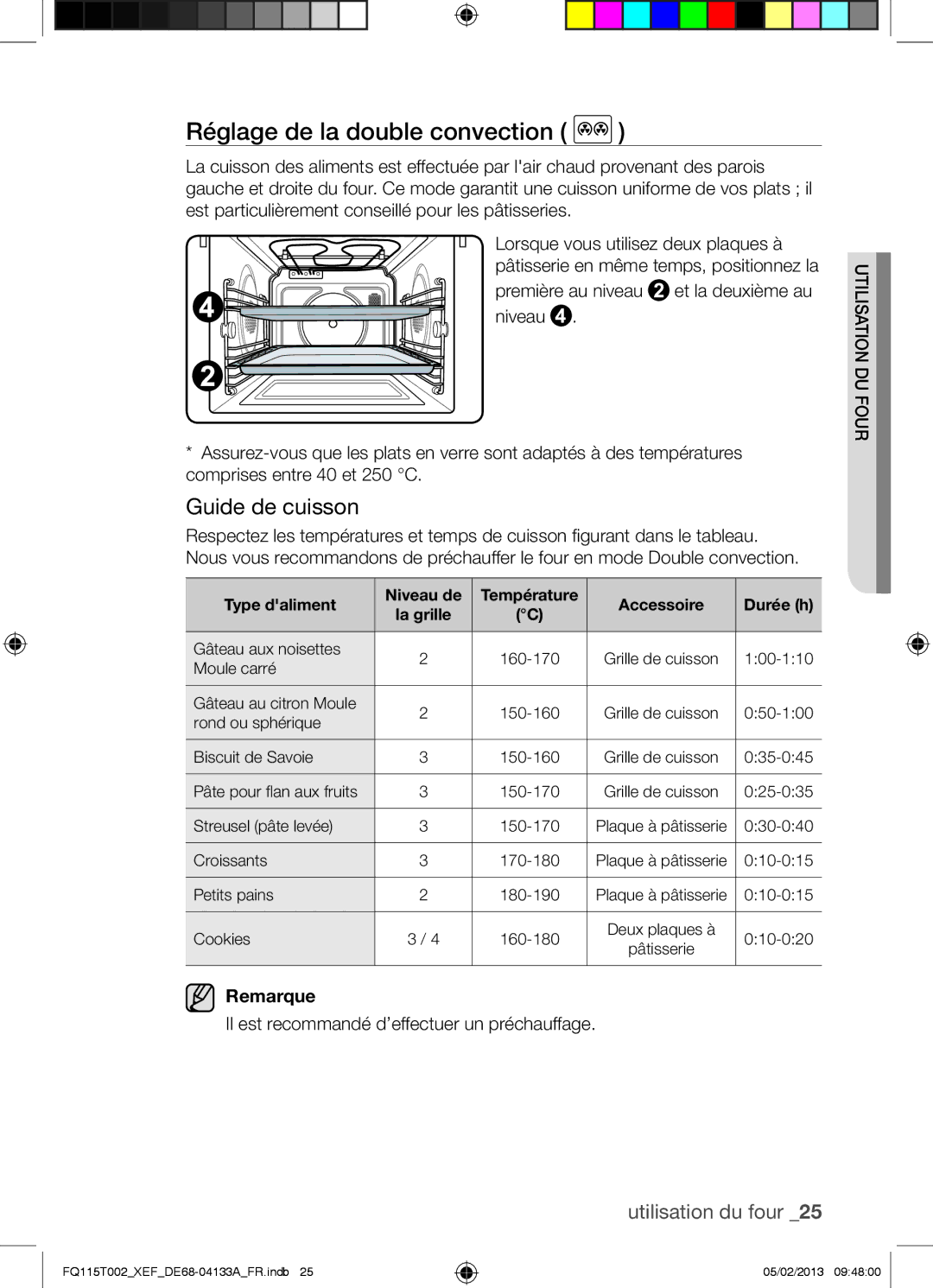 Samsung FQ115T002/BWT, FQ115T002/XEG manual Réglage de la double convection, Guide de cuisson, Type daliment, Durée h 