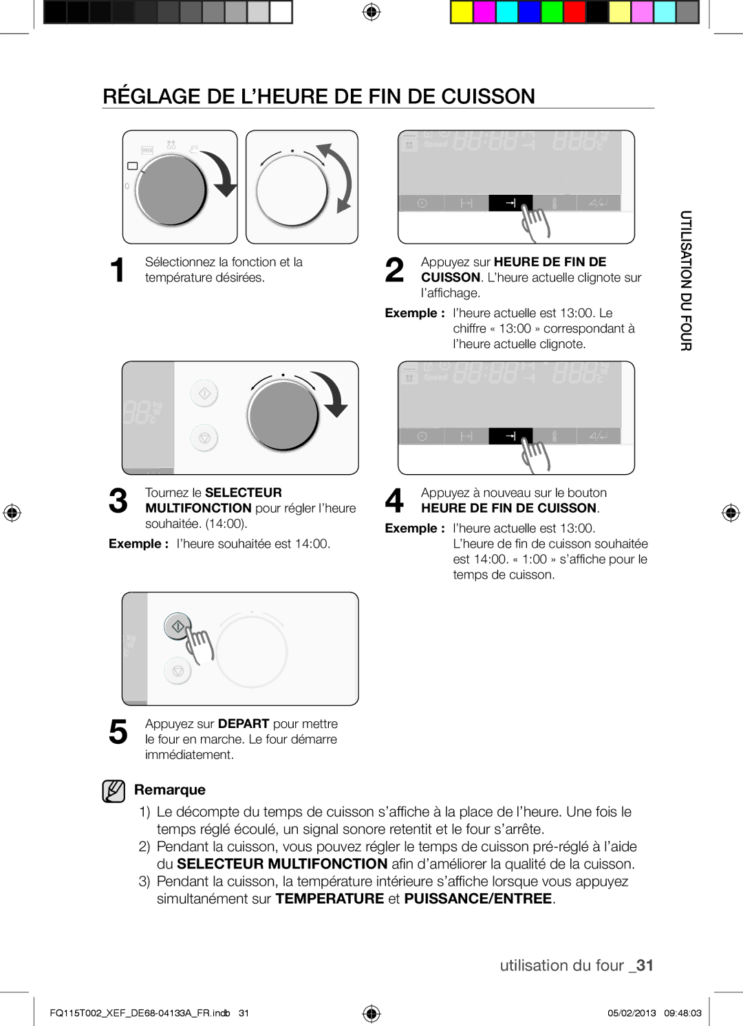 Samsung FQ115T002/BWT, FQ115T002/XEG, FQ115T002/XEF manual Réglage DE L’HEURE DE FIN DE Cuisson, Appuyez sur Heure DE FIN DE 