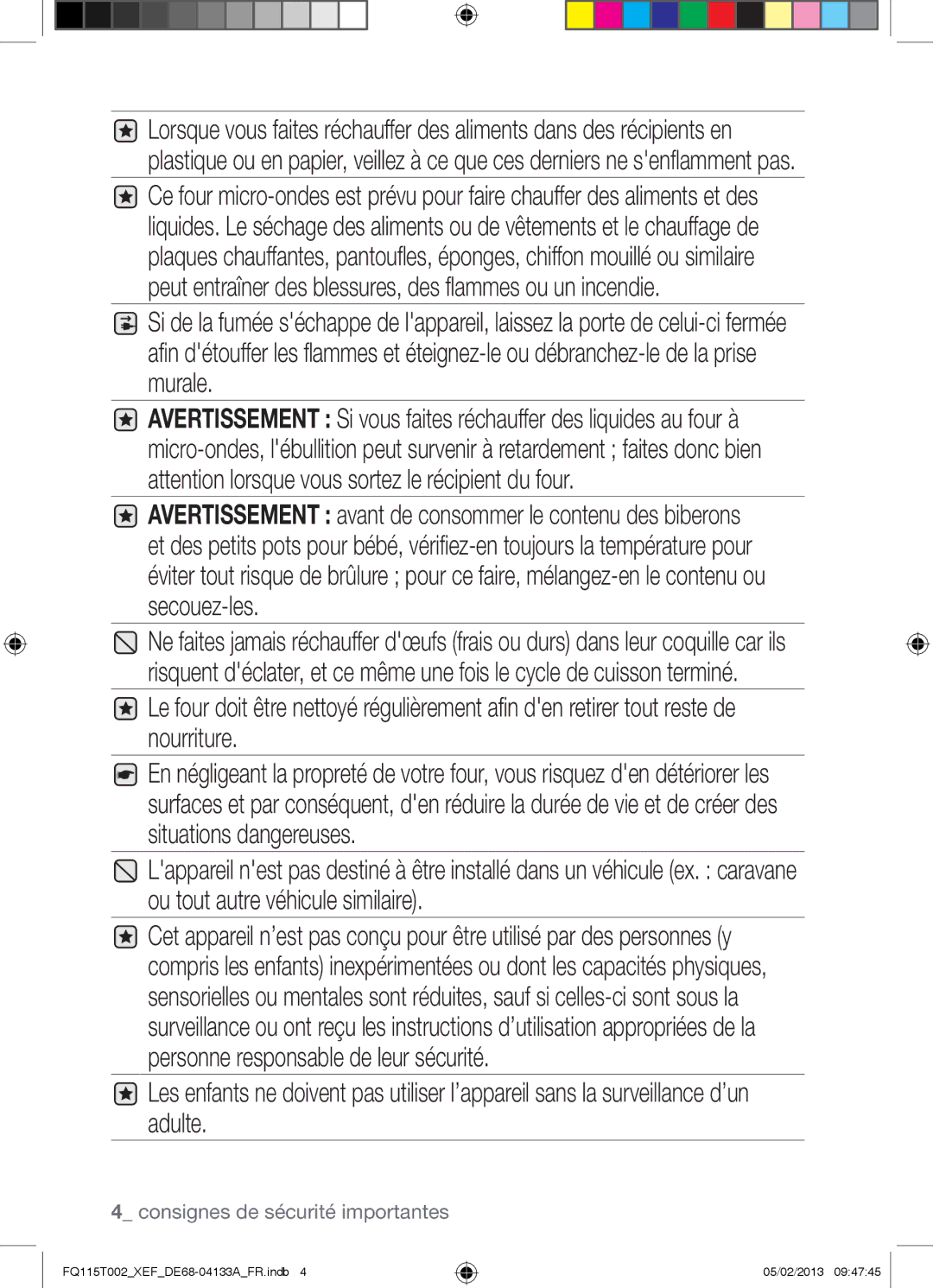 Samsung FQ115T002/BWT, FQ115T002/XEG, FQ115T002/XEF manual Consignes de sécurité importantes 