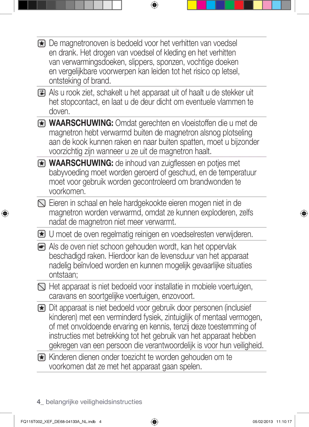 Samsung FQ115T002/BWT, FQ115T002/XEG, FQ115T002/XEF manual Belangrijke veiligheidsinstructies 