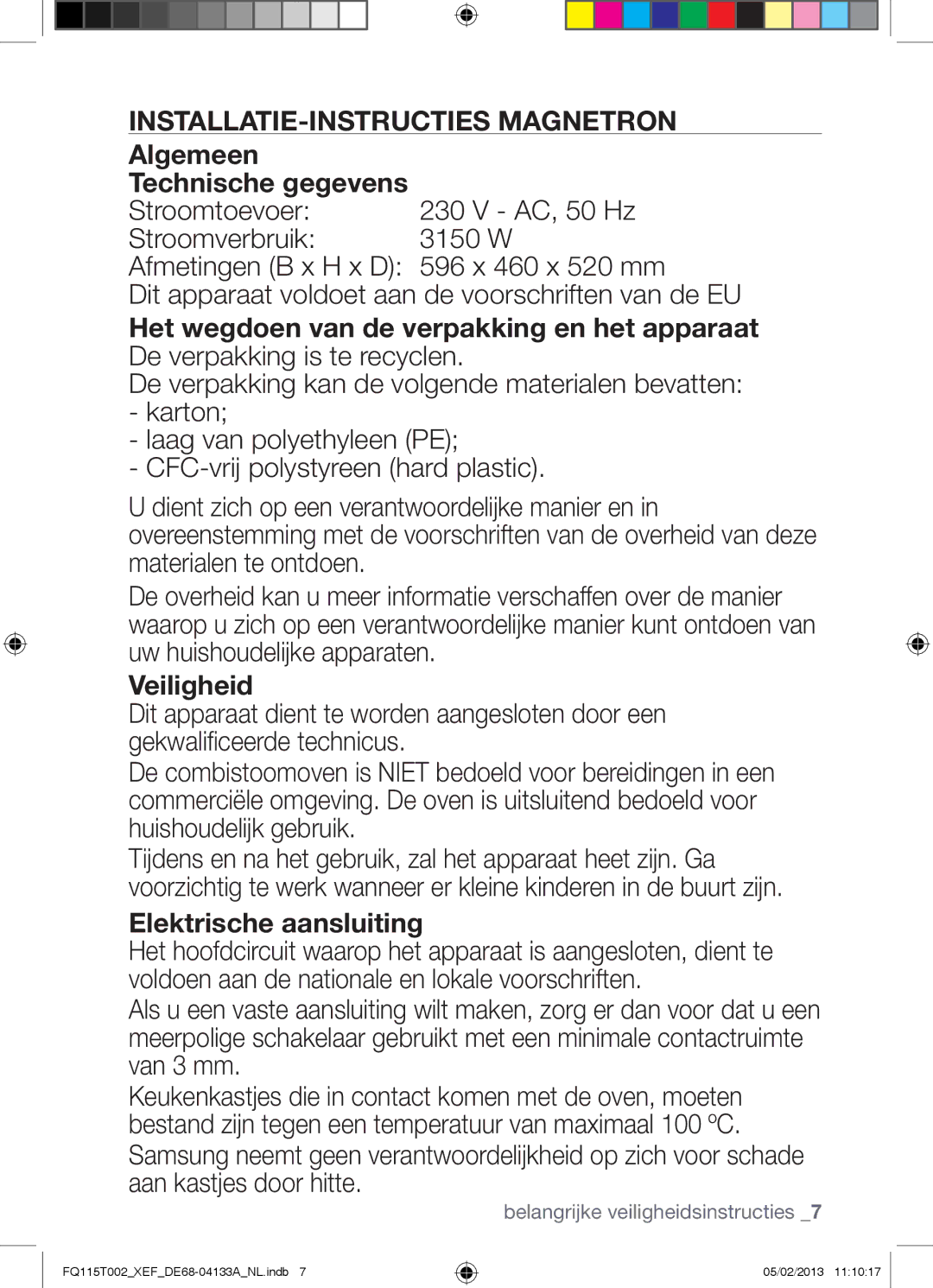 Samsung FQ115T002/BWT, FQ115T002/XEG, FQ115T002/XEF manual INSTALLATIE-INSTRUCTIES Magnetron 