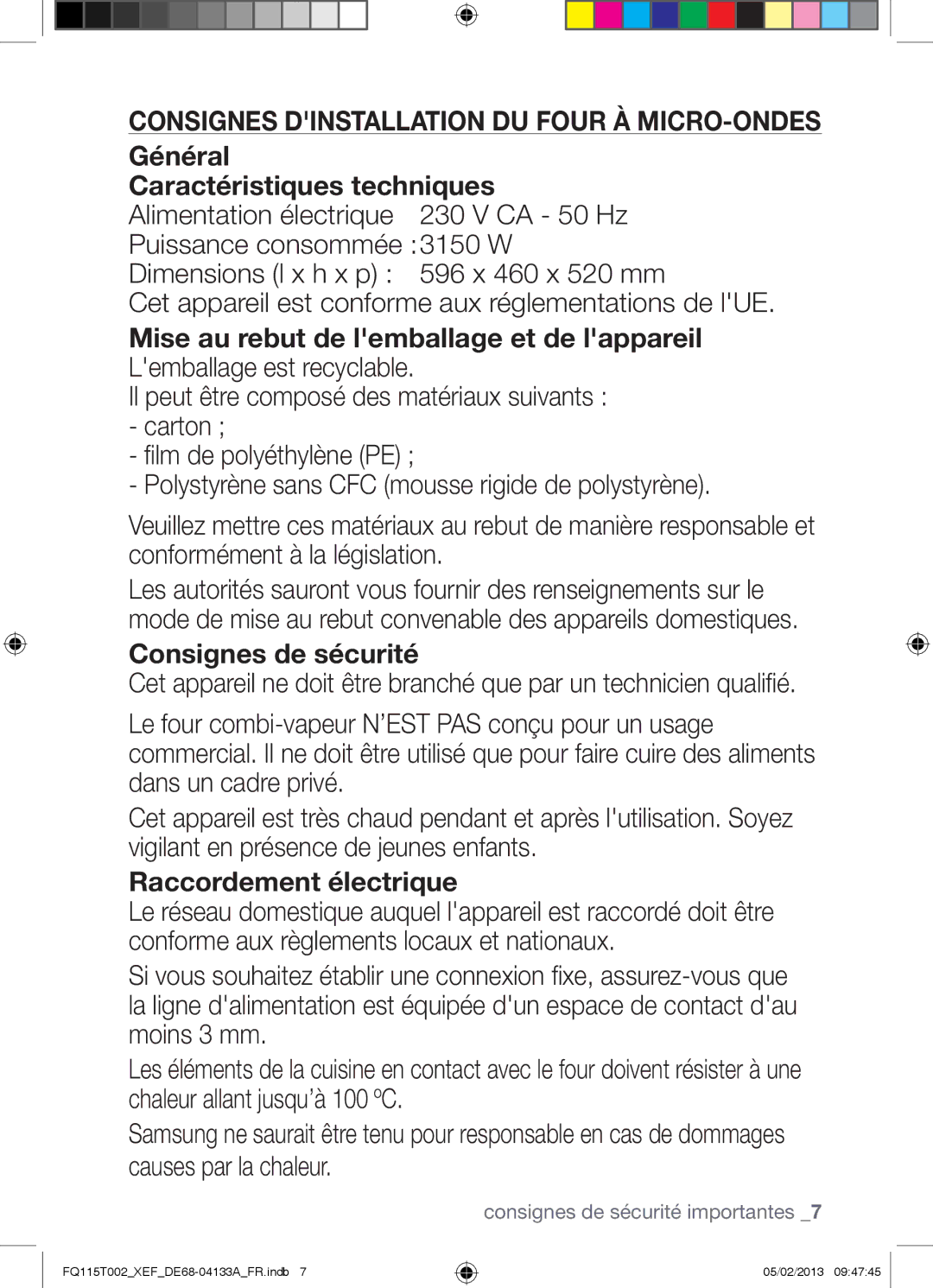 Samsung FQ115T002/BWT, FQ115T002/XEG, FQ115T002/XEF manual Consignes Dinstallation DU Four À MICRO-ONDES 