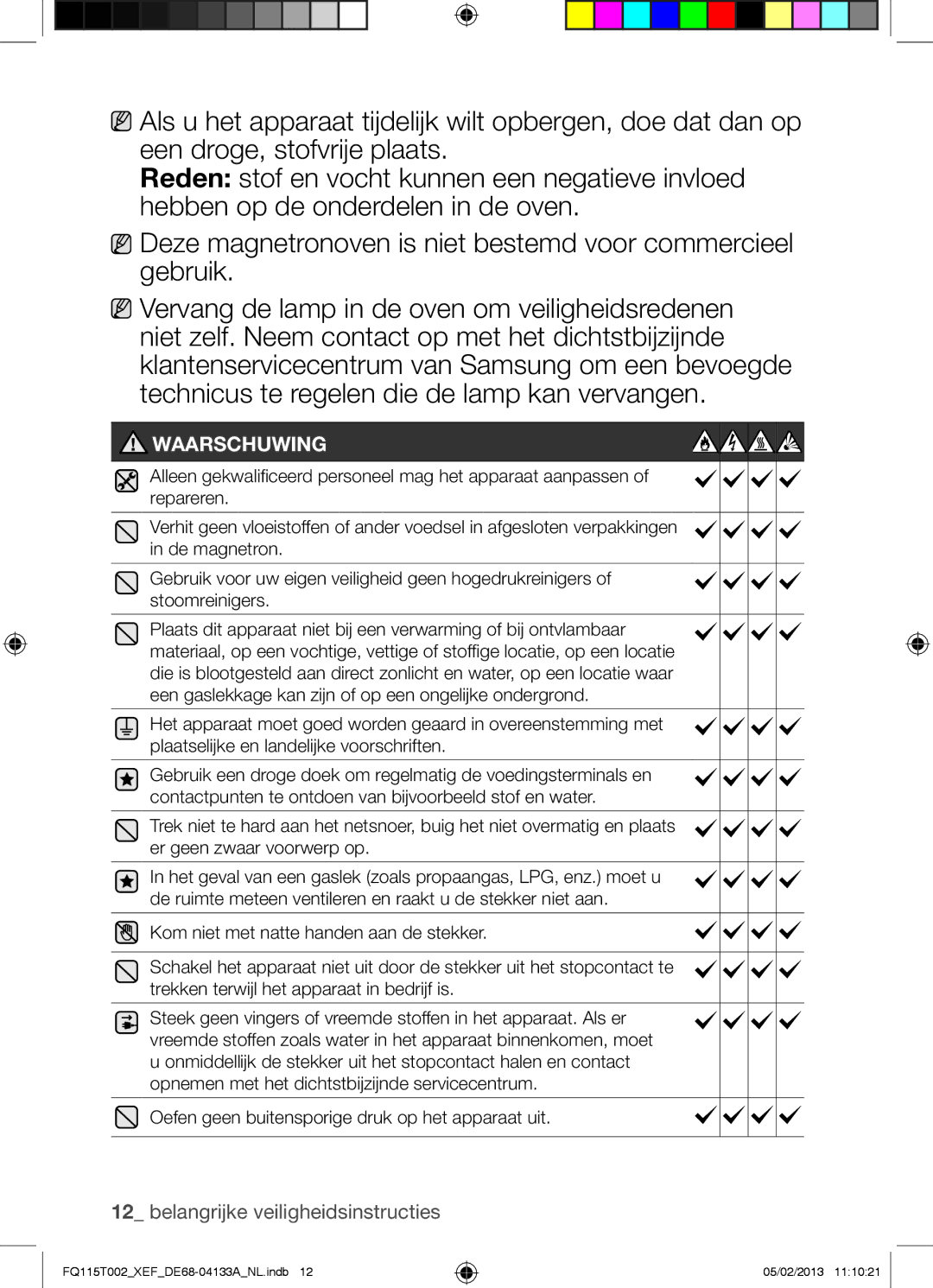 Samsung FQ115T002/XEG, FQ115T002/BWT, FQ115T002/XEF manual Waarschuwing 