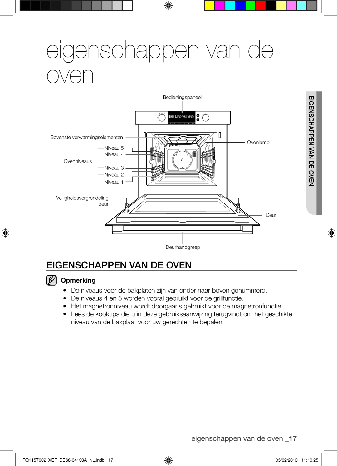 Samsung FQ115T002/XEF, FQ115T002/XEG, FQ115T002/BWT manual Eigenschappen van de oven, Eigenschappen VAN DE Oven, Opmerking 