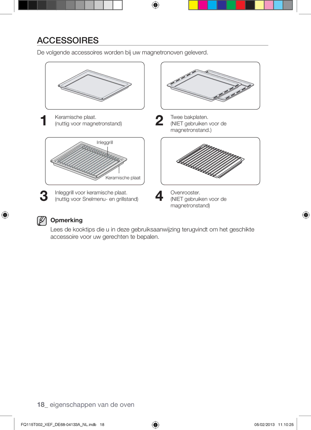 Samsung FQ115T002/XEG, FQ115T002/BWT, FQ115T002/XEF manual De volgende accessoires worden bij uw magnetronoven geleverd 