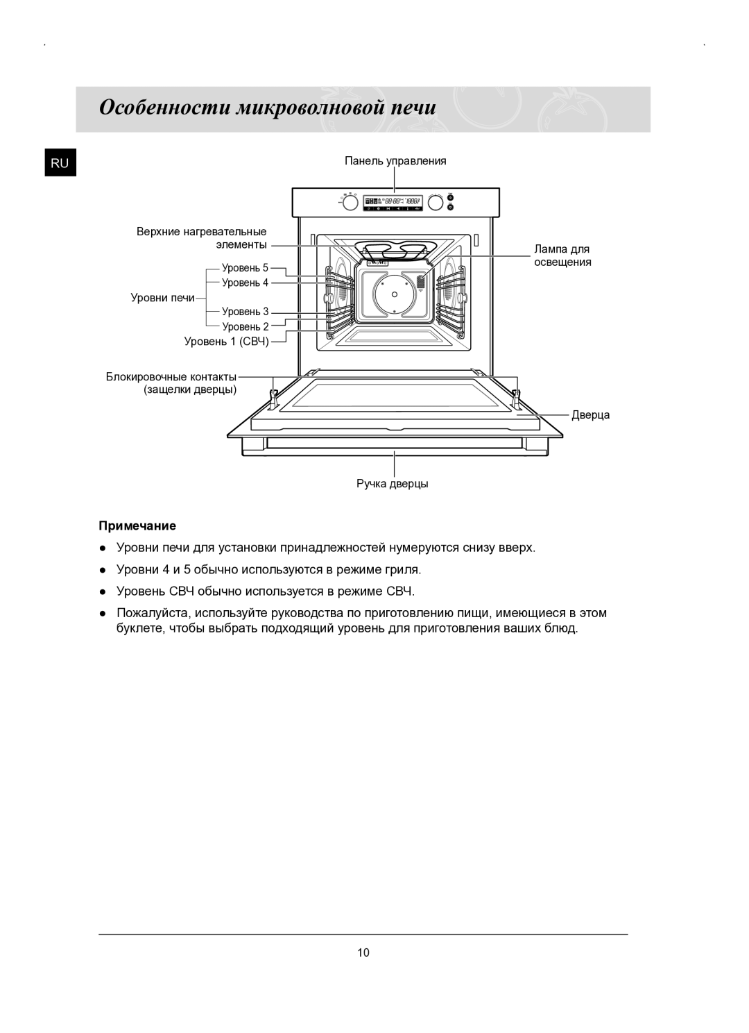 Samsung FQ159STR/SBW, FQ159STR/BWT manual Особенности микроволновой печи, Примечание 