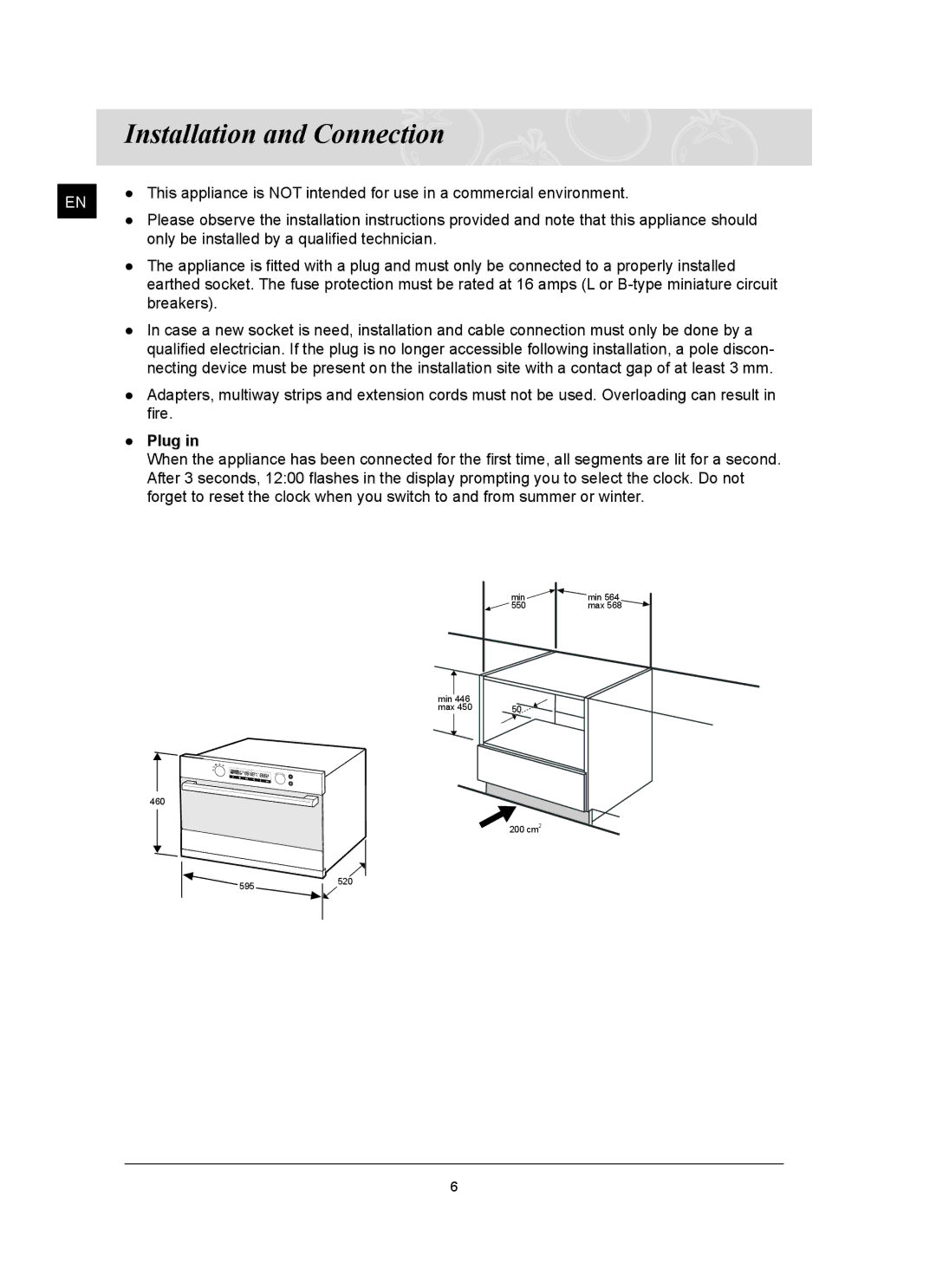 Samsung FQ159ST/XEH, FQ159ST/XEG manual Installation and Connection, Plug 