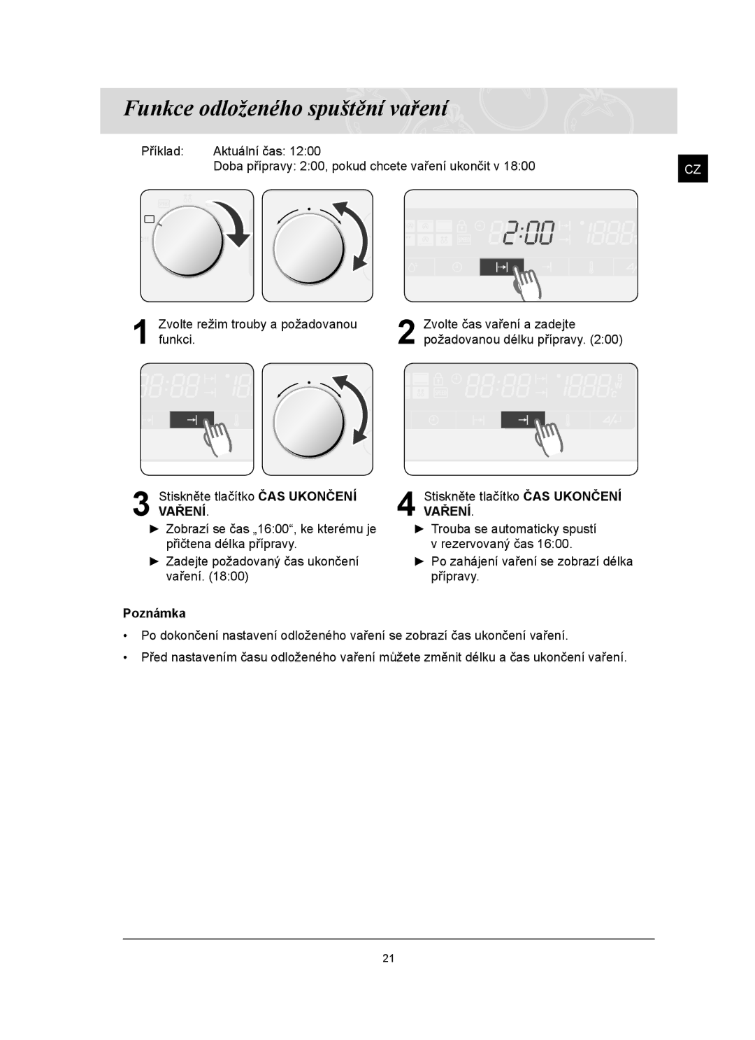 Samsung FQ159ST/XEH manual Funkce odloženého spuštění vaření, Vaření 