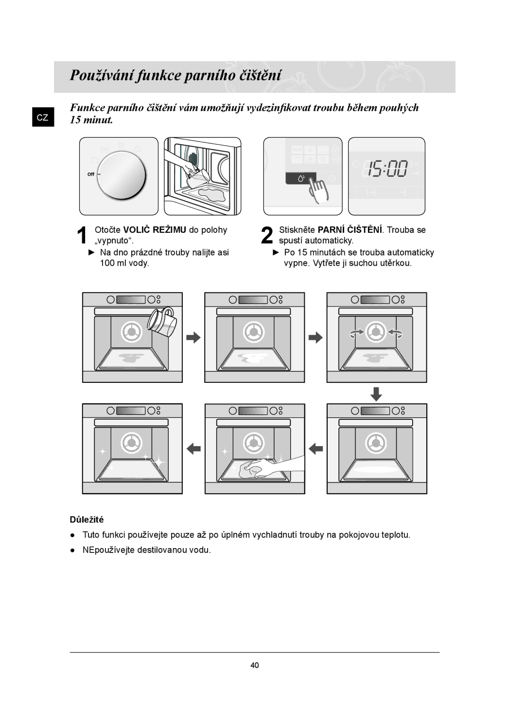 Samsung FQ159ST/XEH manual Používání funkce parního čištění, Minut 