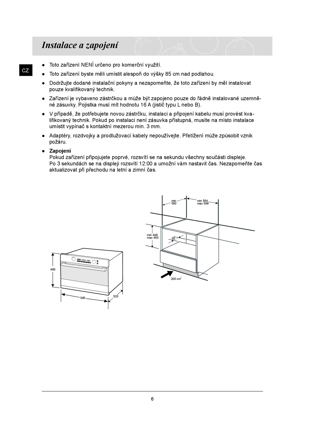 Samsung FQ159ST/XEH manual Instalace a zapojení, Zapojení 