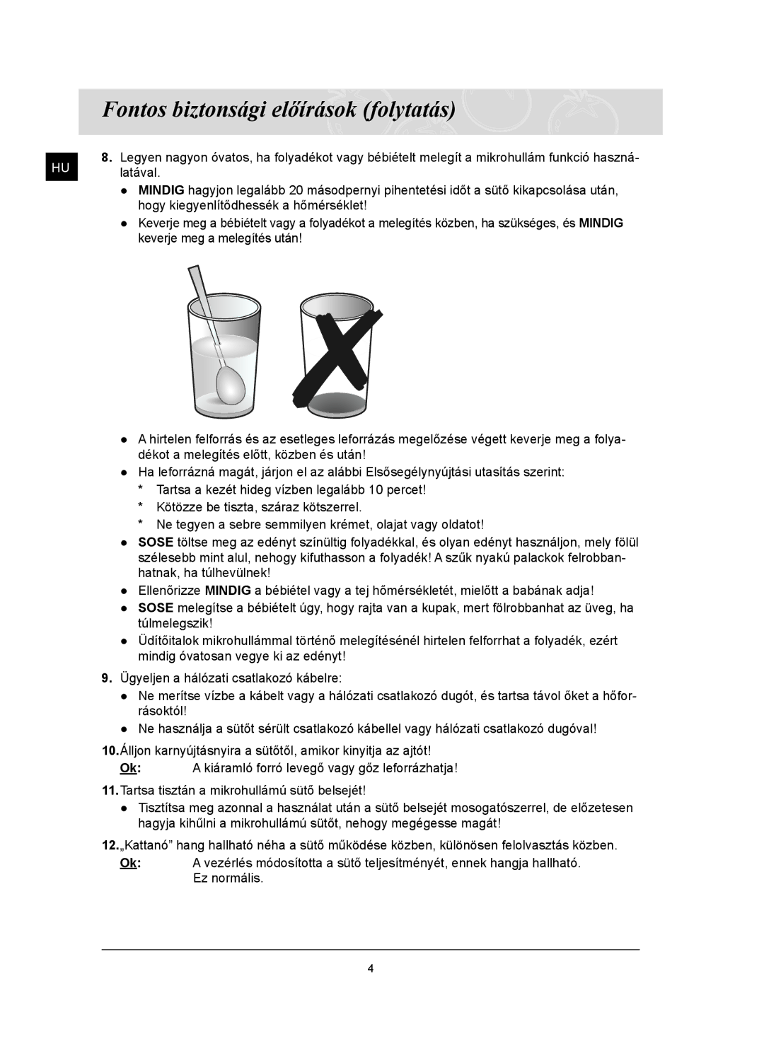 Samsung FQ159ST/XEH manual Fontos biztonsági előírások folytatás 