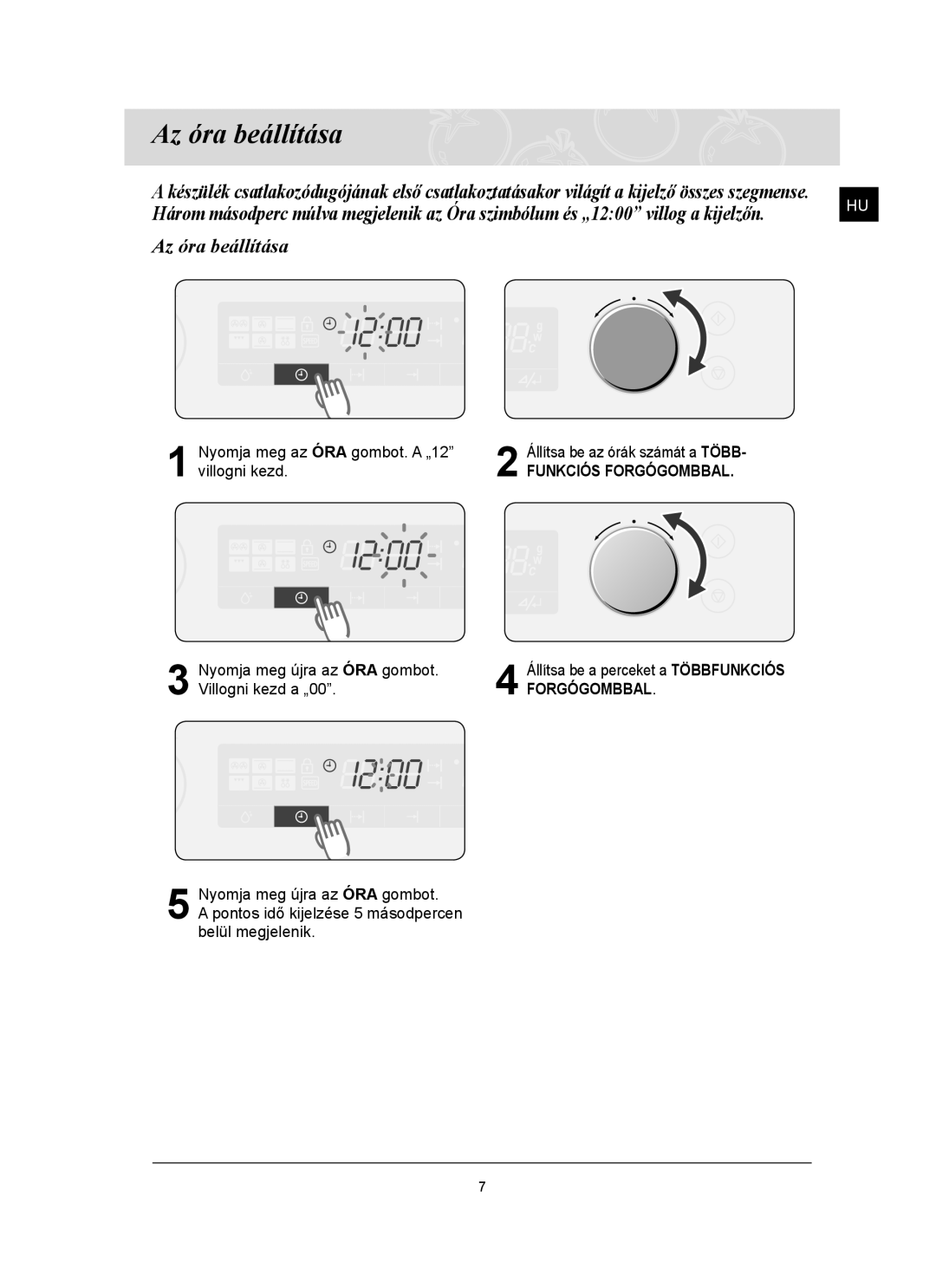 Samsung FQ159ST/XEH manual Az óra beállítása 