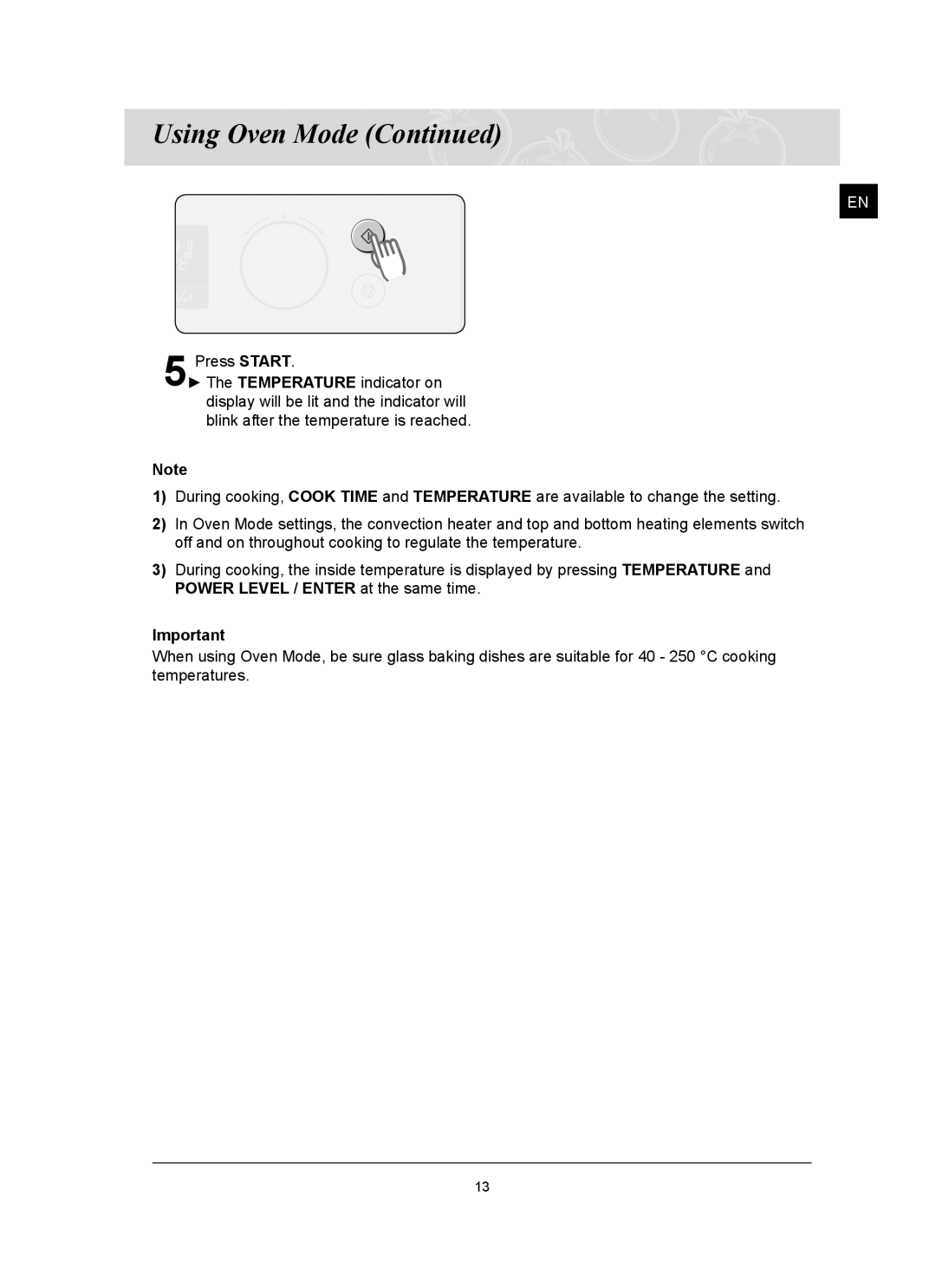 Samsung FQ159ST, FQ159UST owner manual Using Oven Mode 