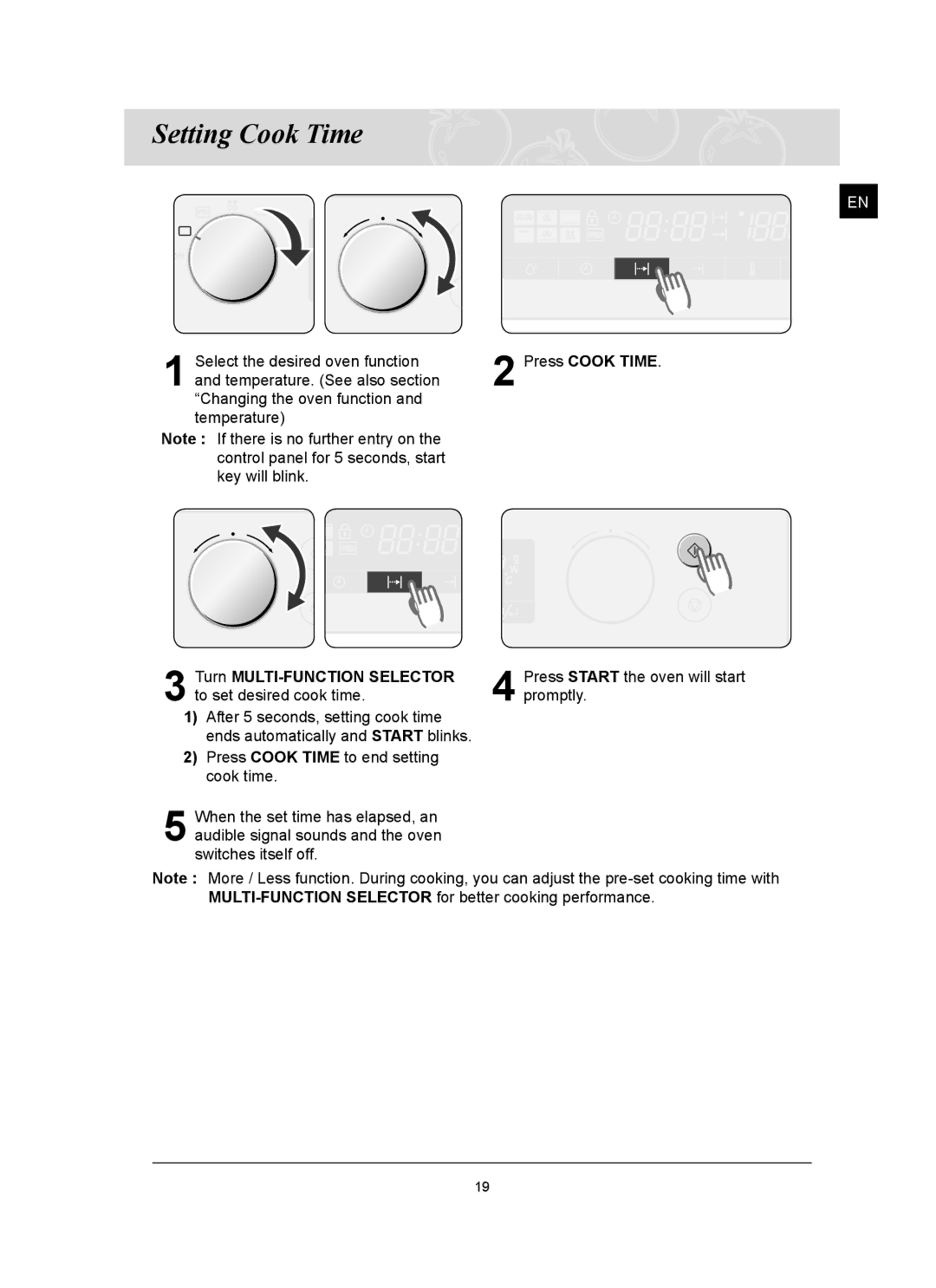 Samsung FQ159ST, FQ159UST owner manual Setting Cook Time, Press Cook Time 