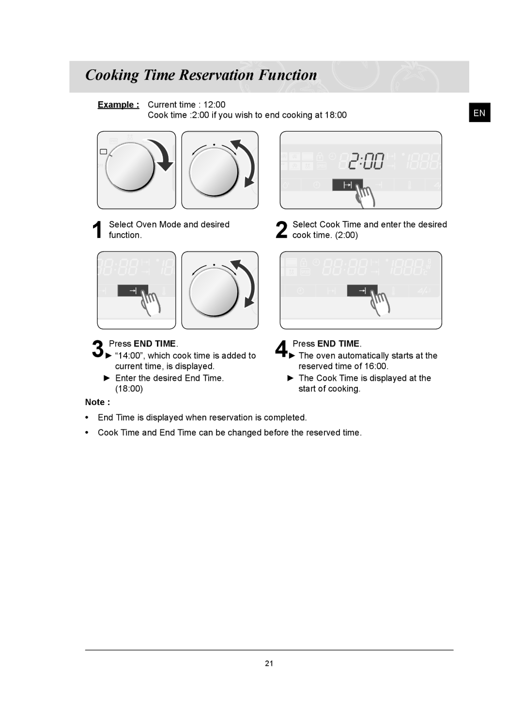 Samsung FQ159ST, FQ159UST owner manual Cooking Time Reservation Function 