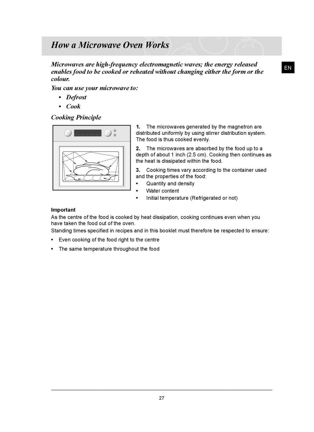 Samsung FQ159ST, FQ159UST How a Microwave Oven Works, colour, You can use your microwave to Defrost Cook Cooking Principle 
