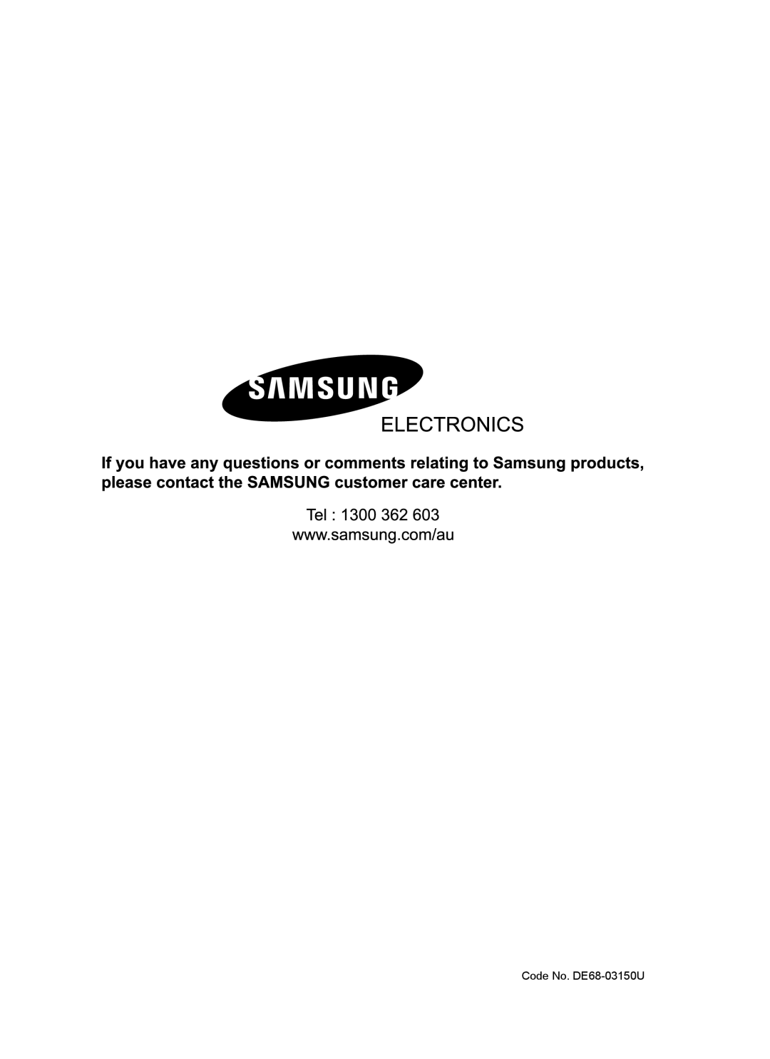 Samsung FQ159UST, FQ159ST owner manual Code No. DE68-03150U 