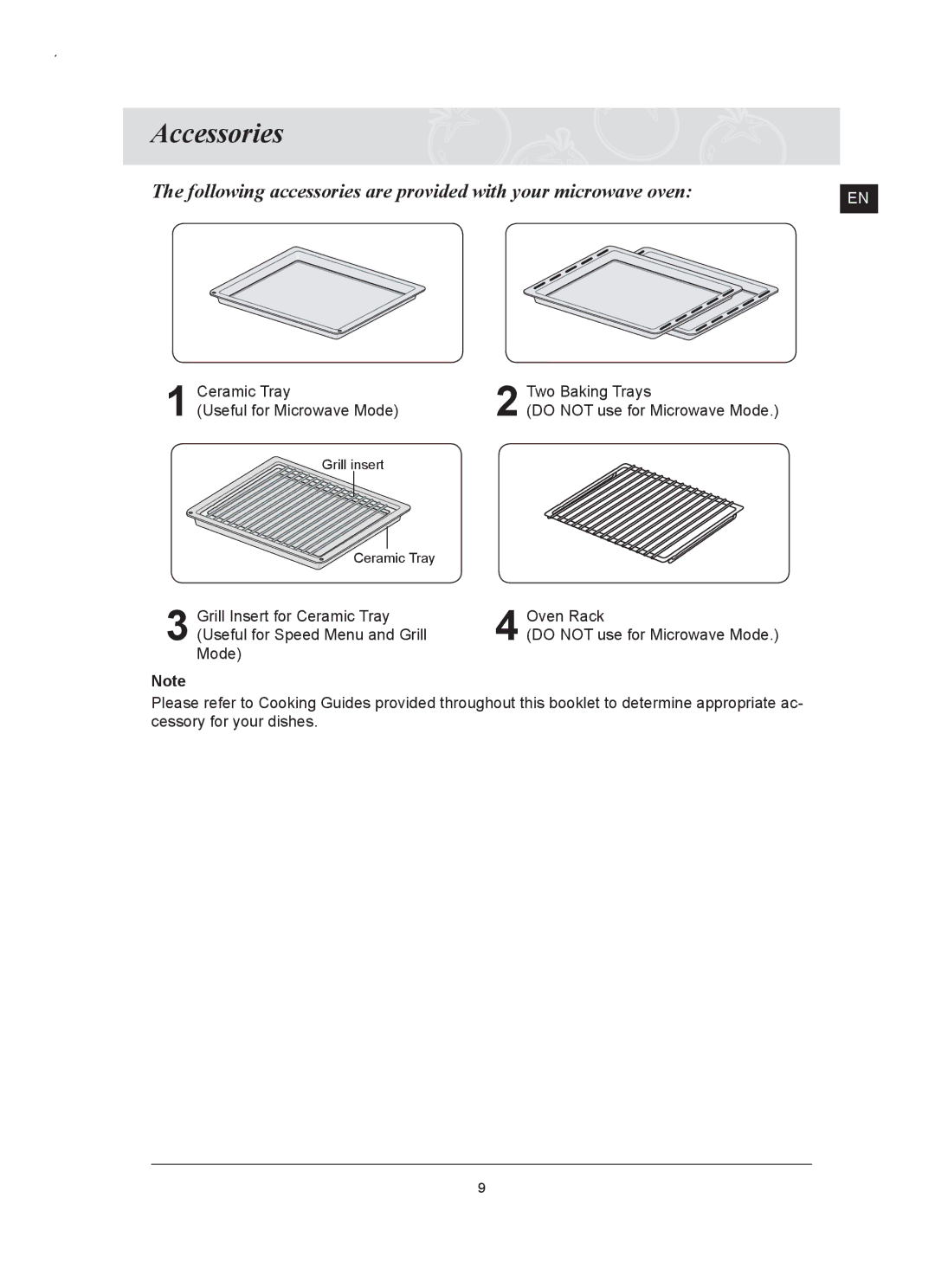 Samsung FQ159UST/ELE manual Accessories, Following accessories are provided with your microwave oven 