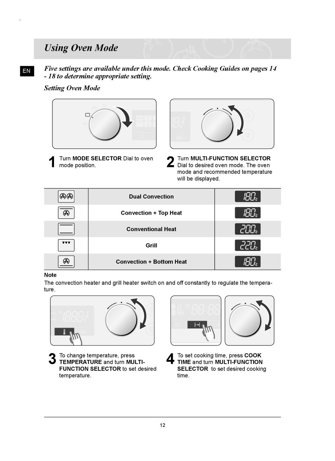 Samsung FQ159UST/ELE manual Using Oven Mode, To determine appropriate setting, Setting Oven Mode 