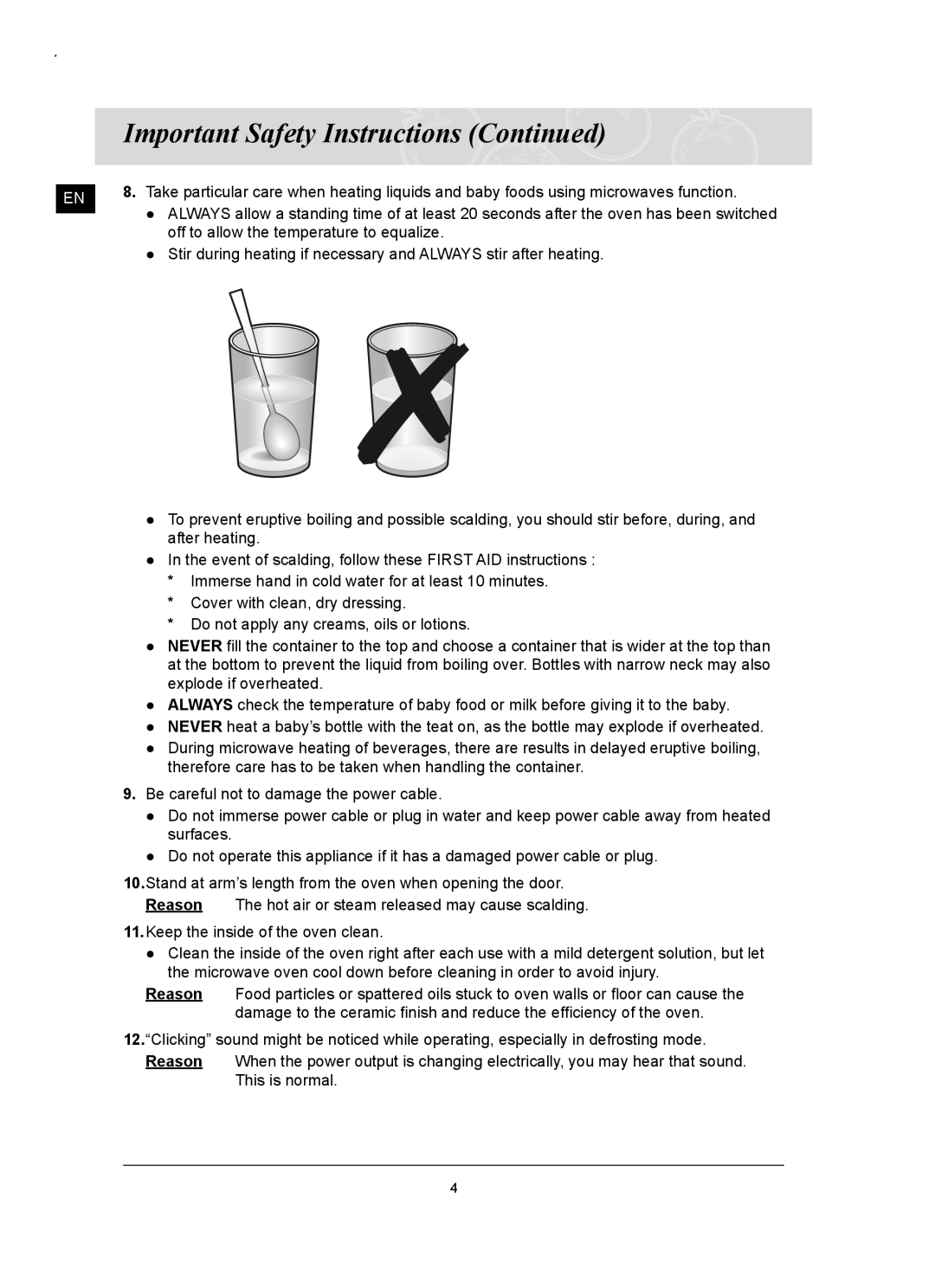 Samsung FQ159UST/ELE manual Off to allow the temperature to equalize 