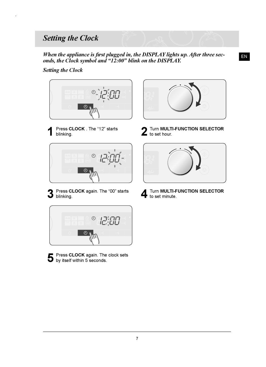 Samsung FQ159UST/ELE manual Setting the Clock, Turn MULTI-FUNCTION Selector 