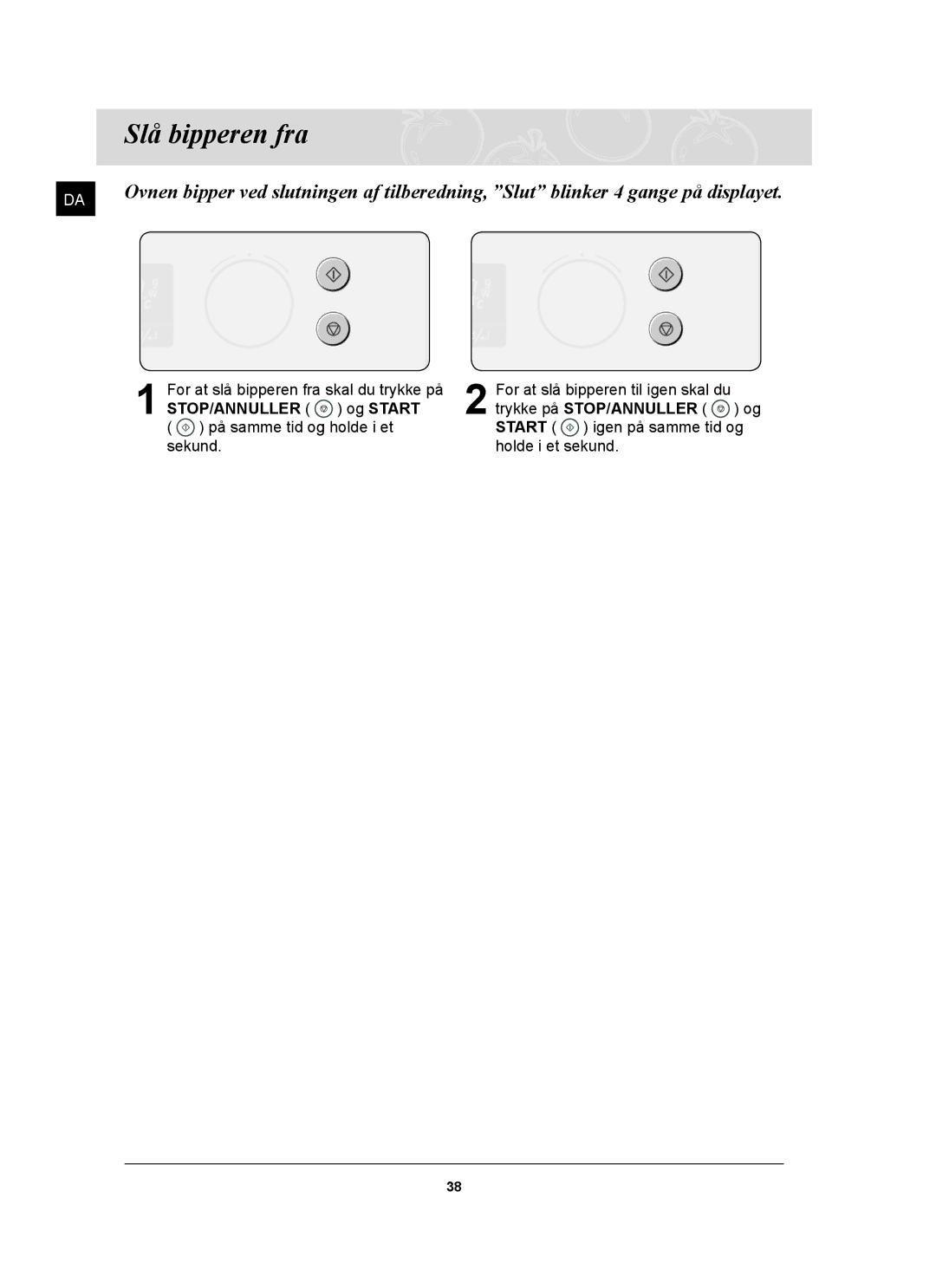 Samsung FQ159UST/XEE manual Slå bipperen fra 