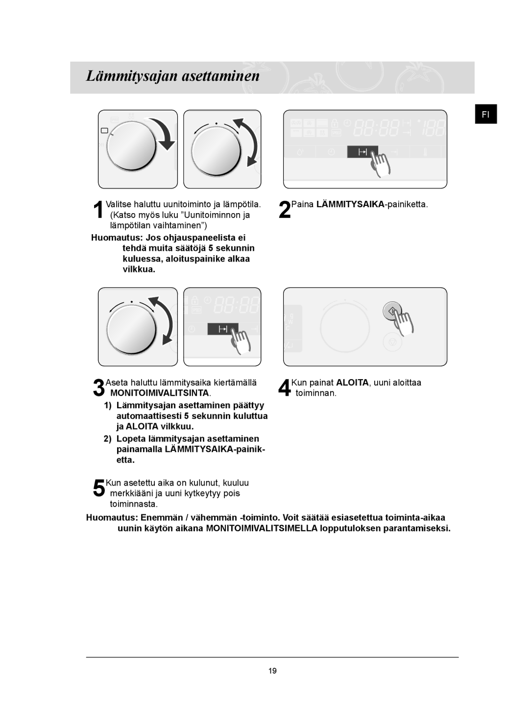 Samsung FQ159UST/XEE manual Lämmitysajan asettaminen 