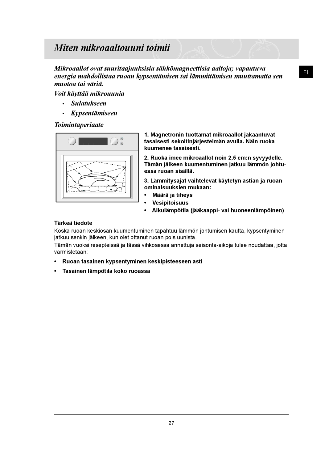 Samsung FQ159UST/XEE manual Miten mikroaaltouuni toimii 