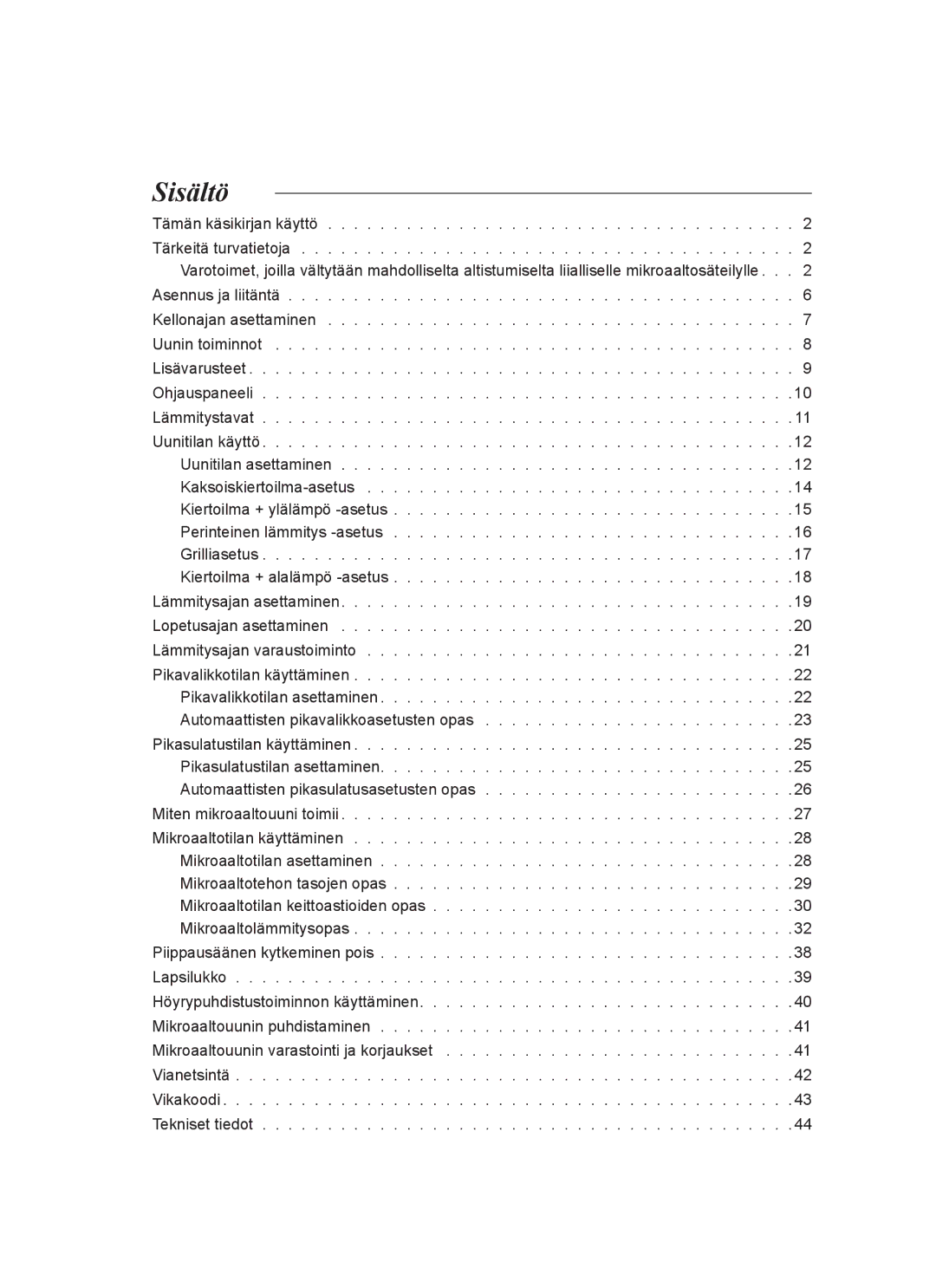 Samsung FQ159UST/XEE manual Sisältö 