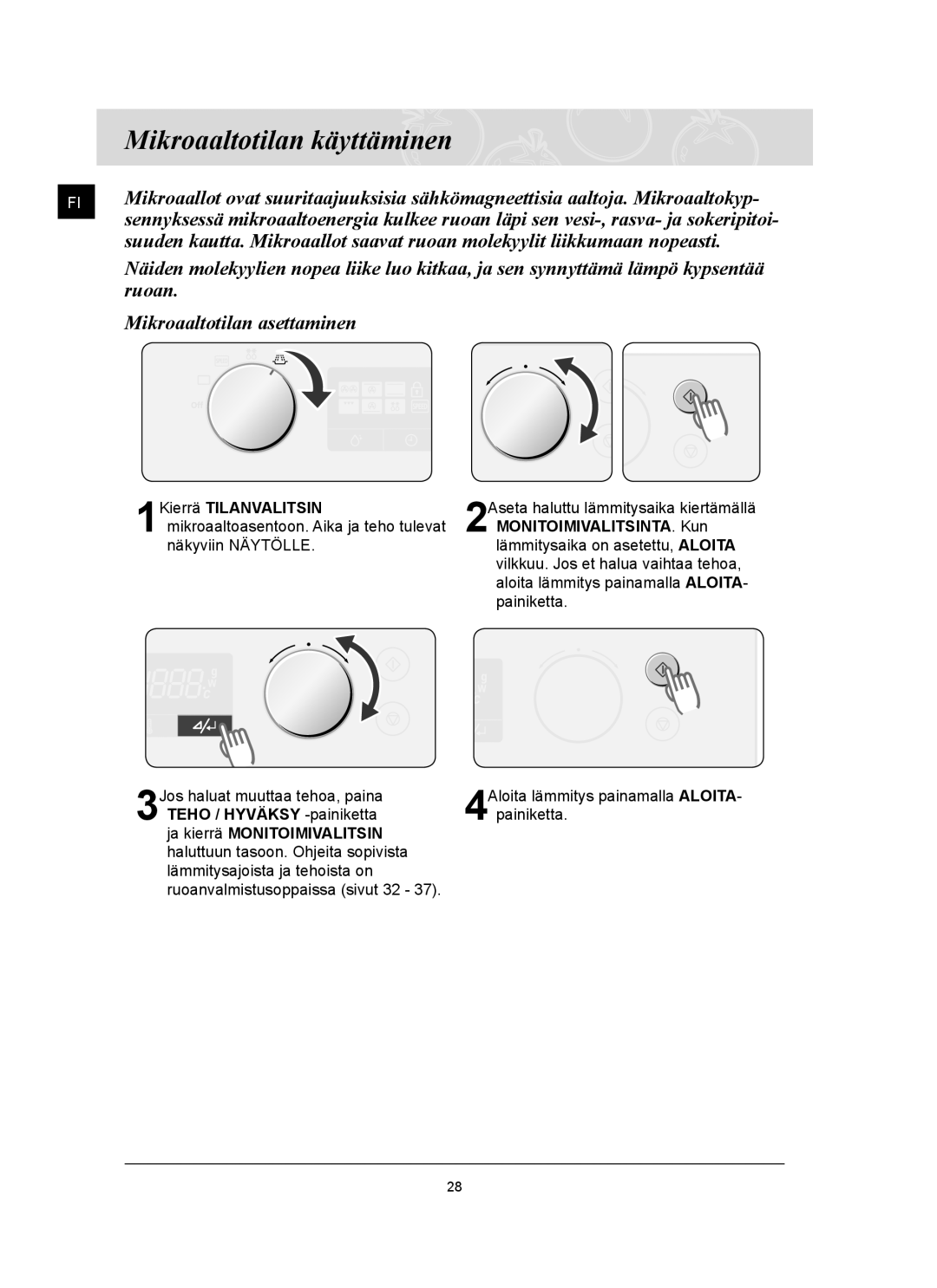 Samsung FQ159UST/XEE manual Mikroaaltotilan käyttäminen 