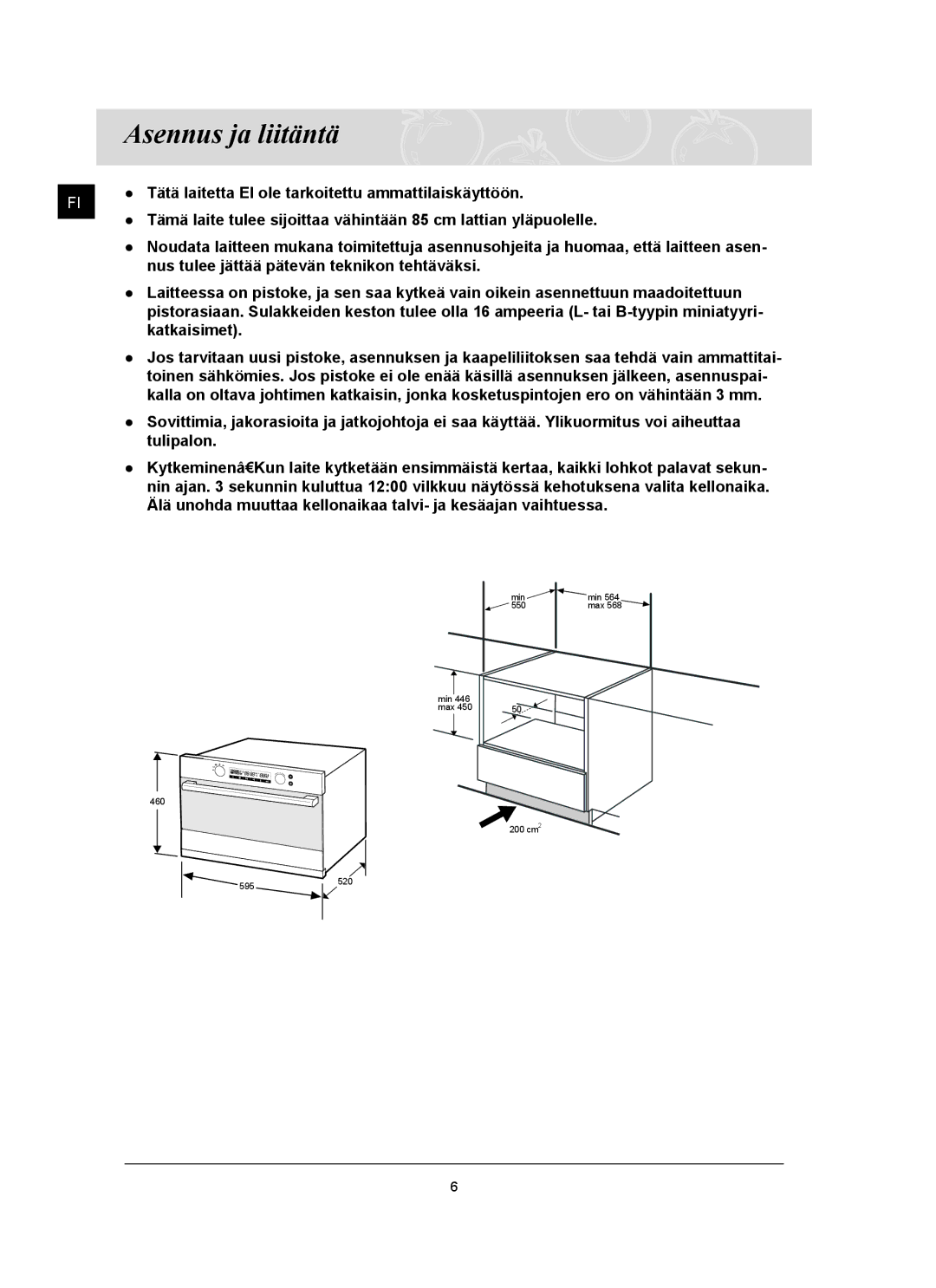 Samsung FQ159UST/XEE manual Asennus ja liitäntä 