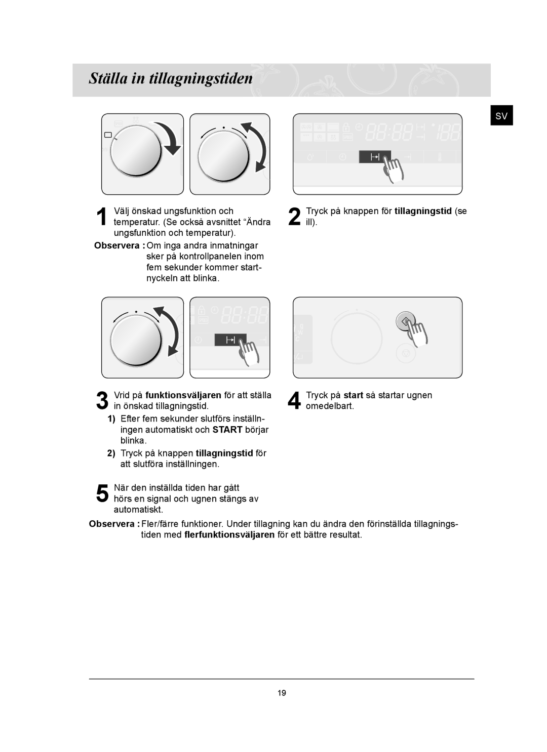 Samsung FQ159UST/XEE manual Ställa in tillagningstiden 