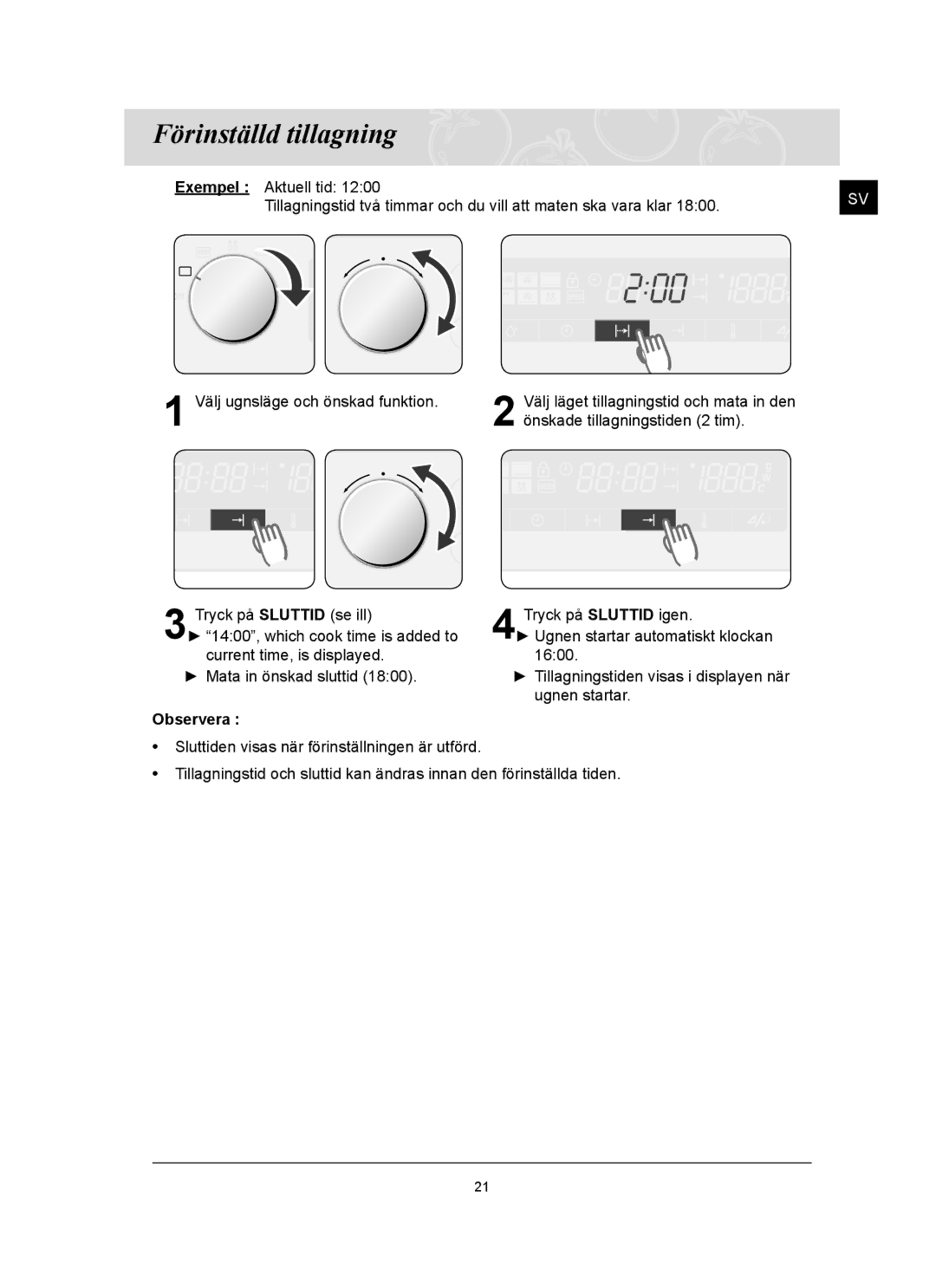 Samsung FQ159UST/XEE manual Förinställd tillagning 