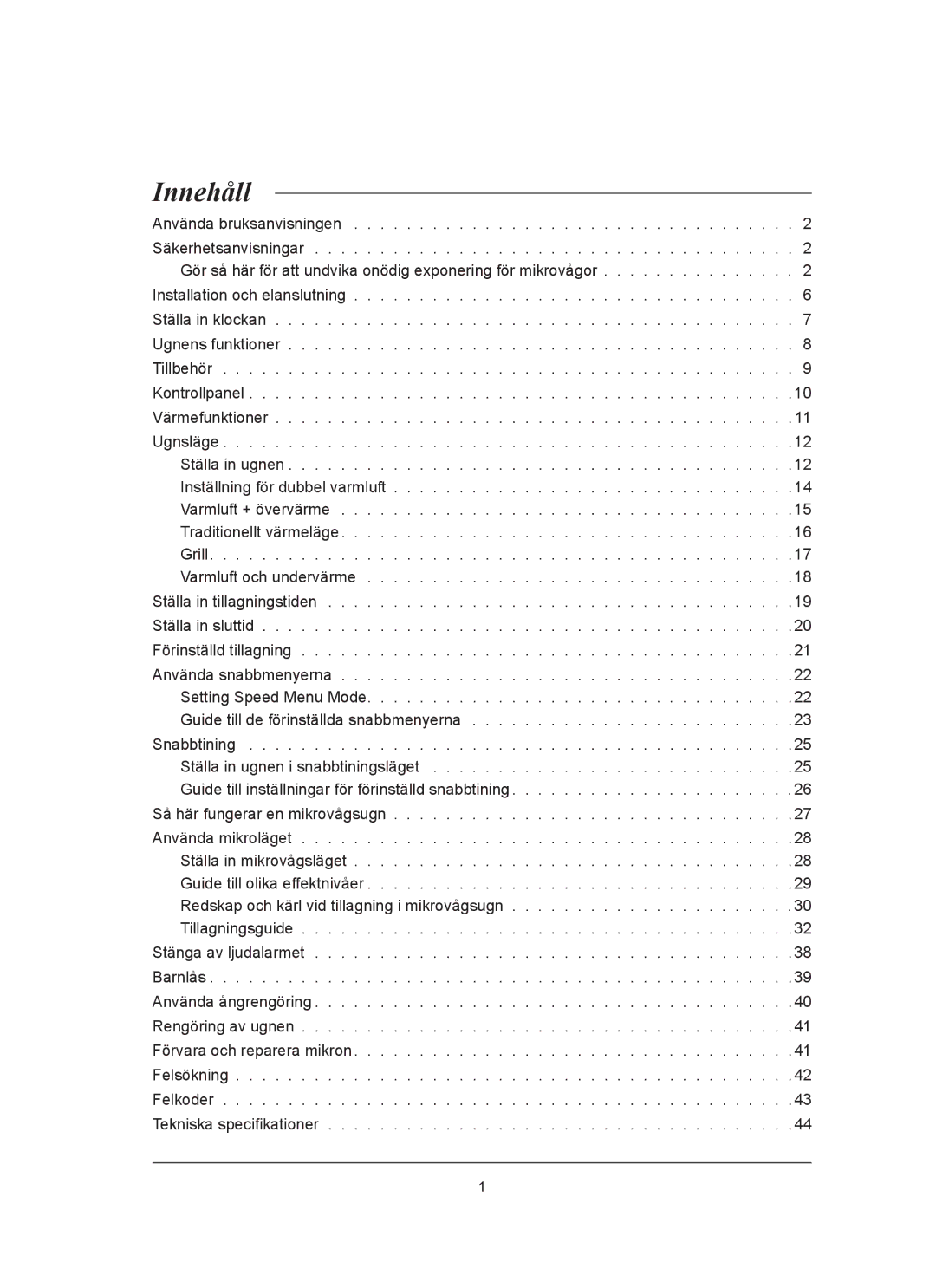 Samsung FQ159UST/XEE manual Innehåll 