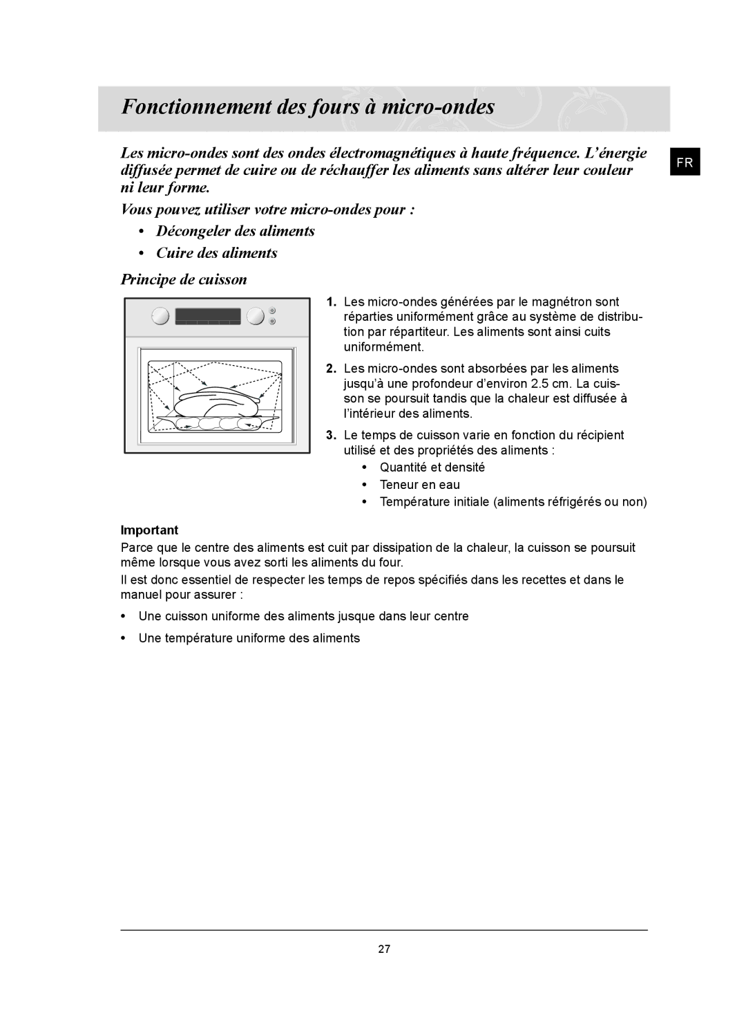 Samsung FQ159UST/XEF manual Fonctionnement des fours à micro-ondes 