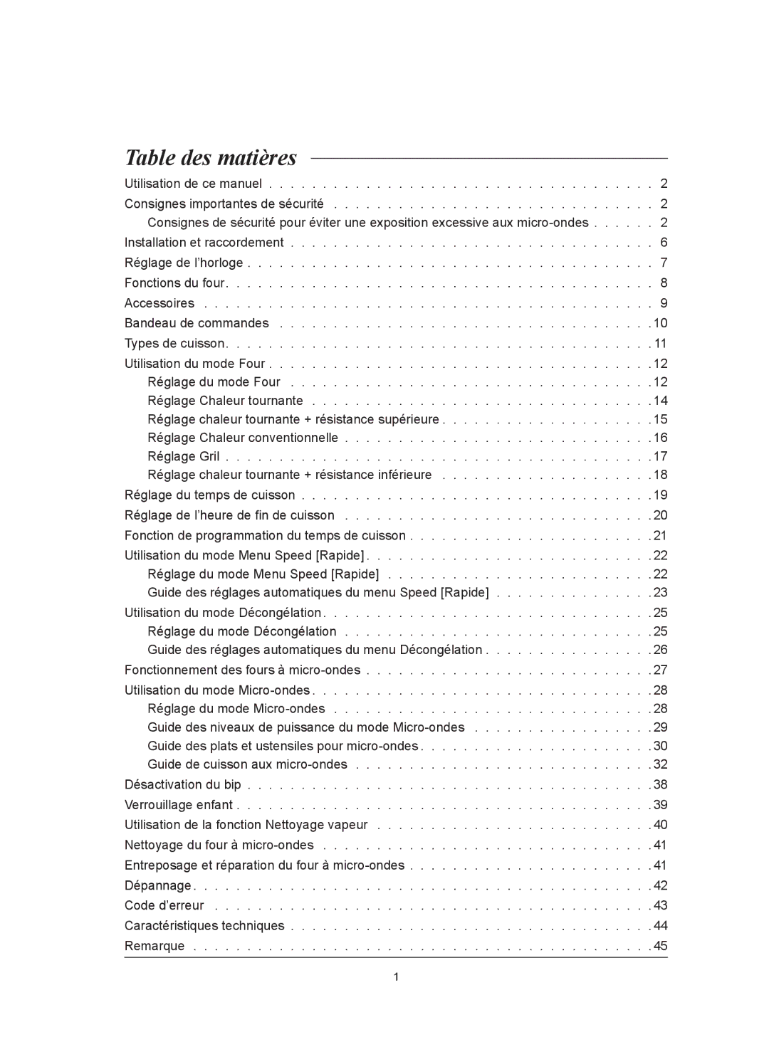 Samsung FQ159UST/XEF manual Table des matières 