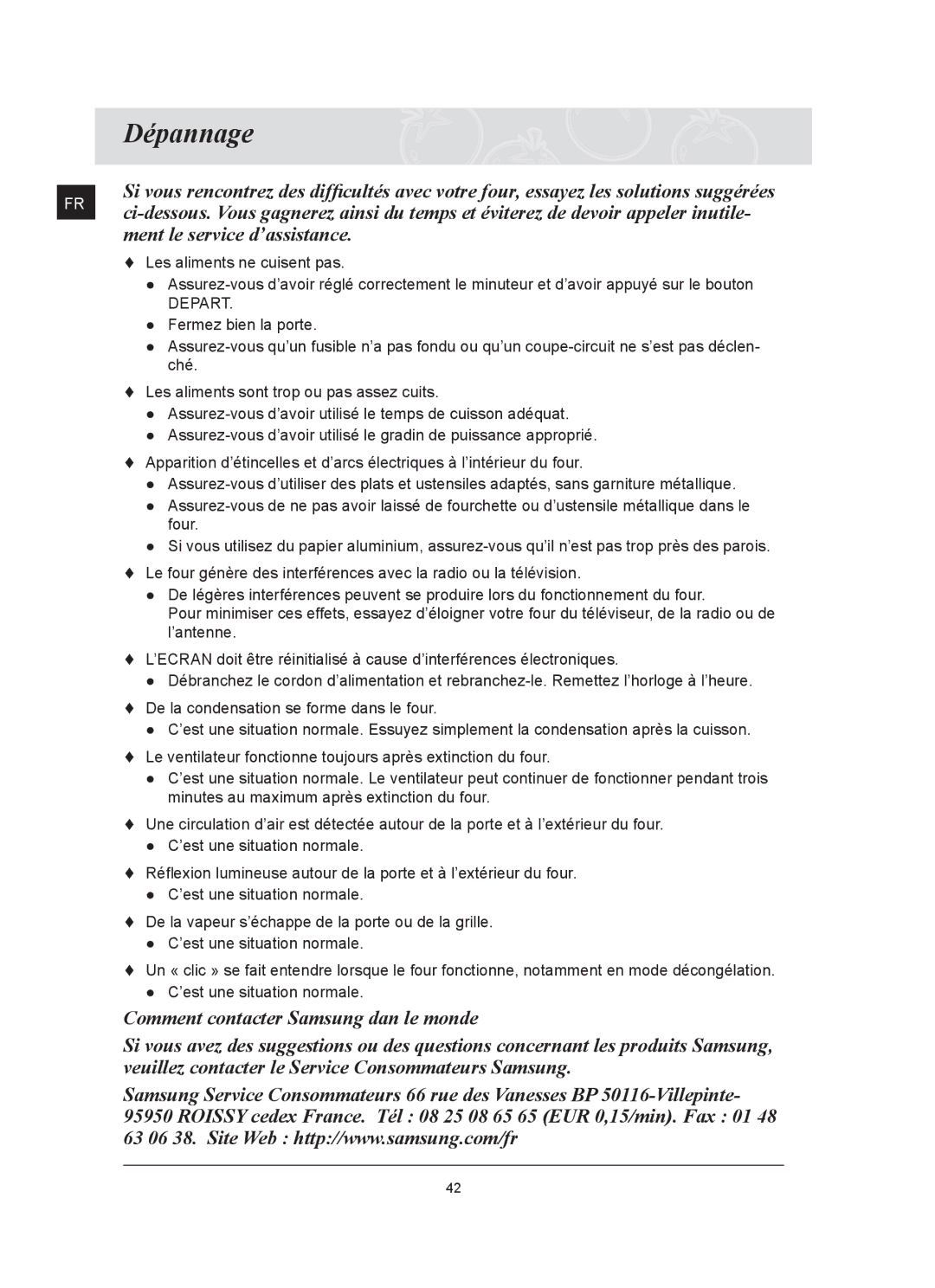 Samsung FQ159UST/XEF manual Dépannage 