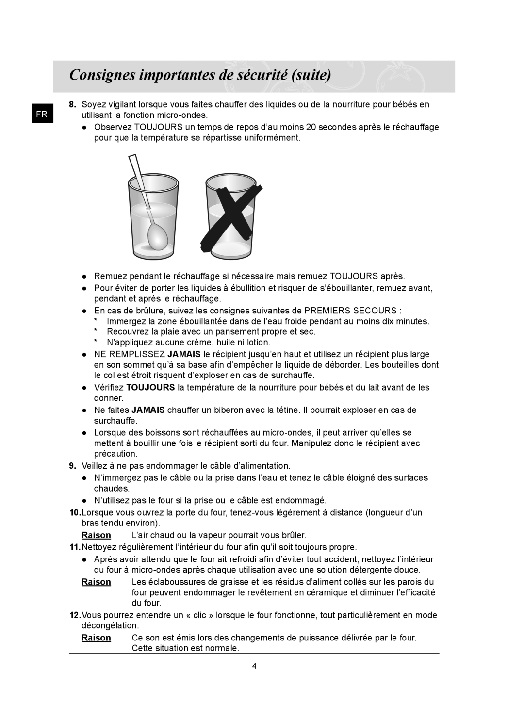 Samsung FQ159UST/XEF manual Pour que la température se répartisse uniformément 